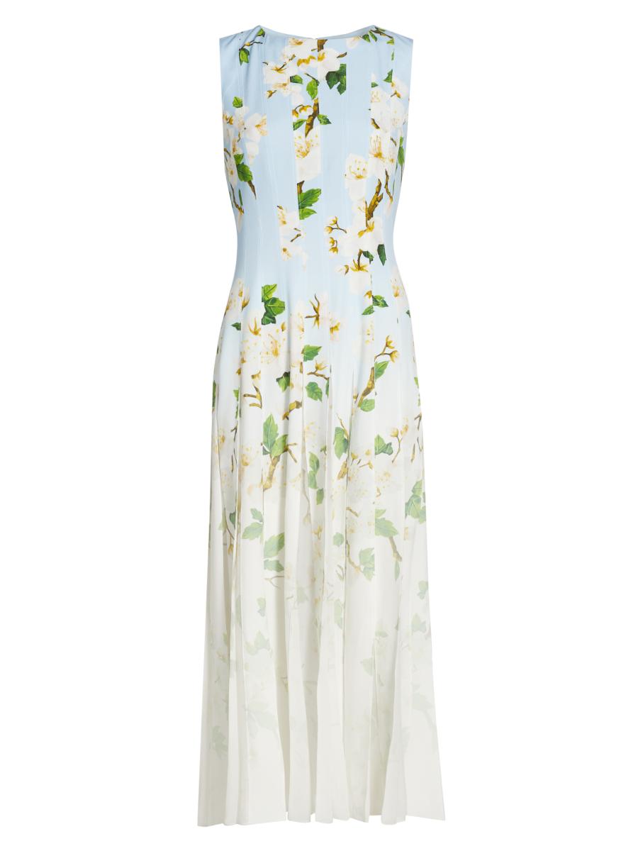Oscar de la Renta◆ファイユ ミディワンピース グラデーション Oscar de la Renta Pintuck Detail Abstract Ombre Dress in