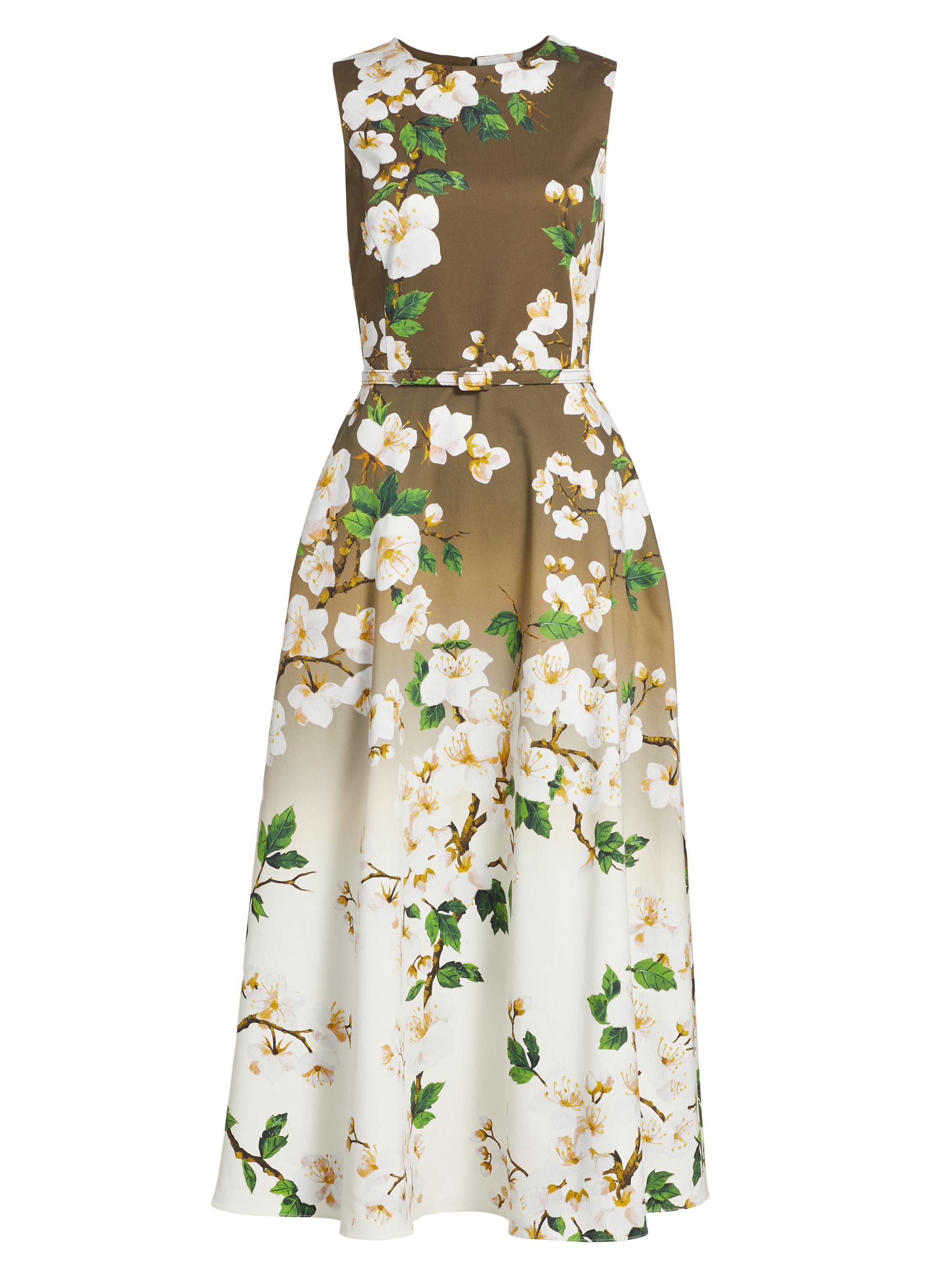 Oscar de la Renta Women's Ombré Cherry Blossom Cocktail Dress - White Khaki Ombre
