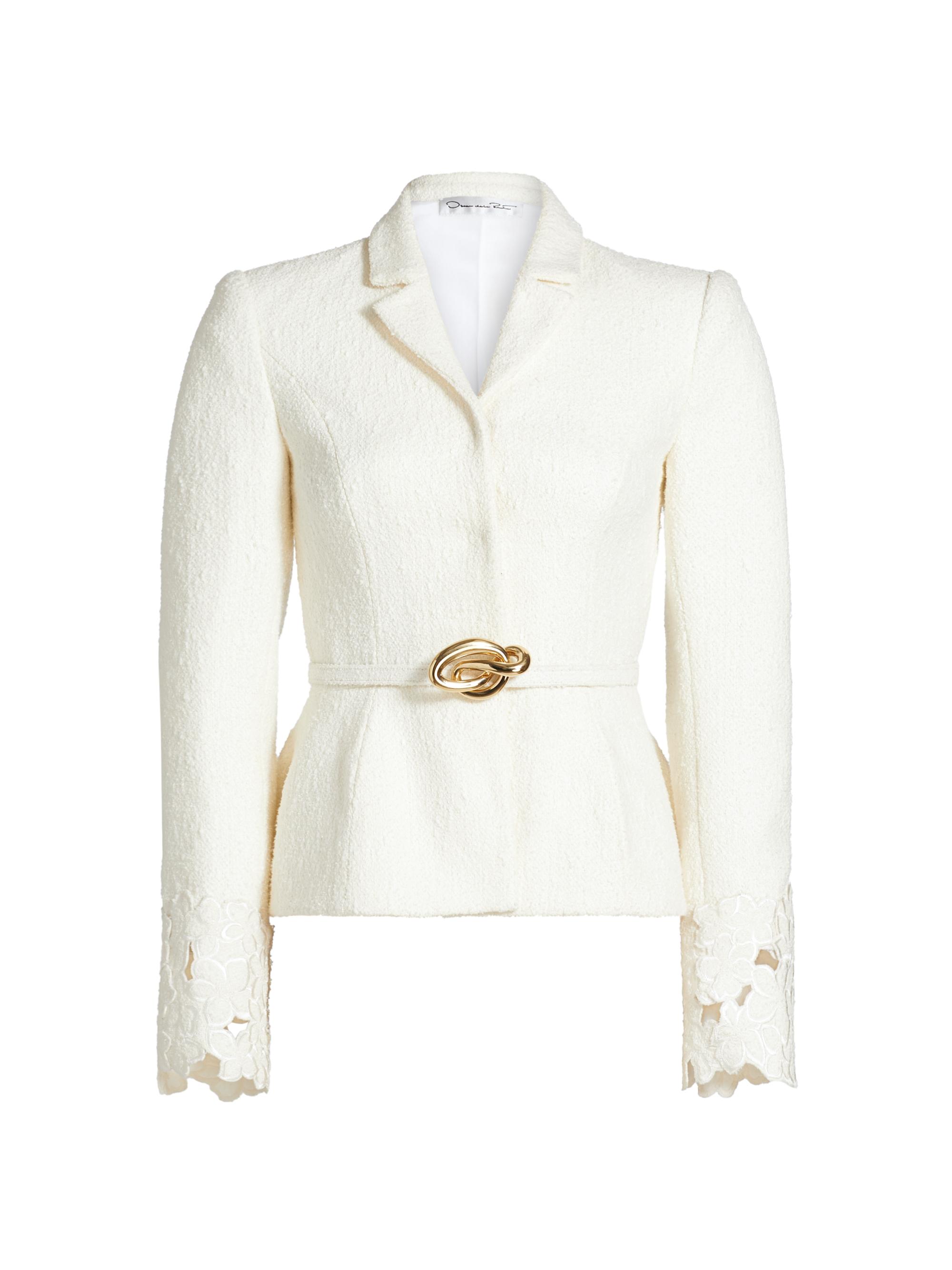 Oscar de la Renta Women's Embroidered Tweed Belted Jacket -