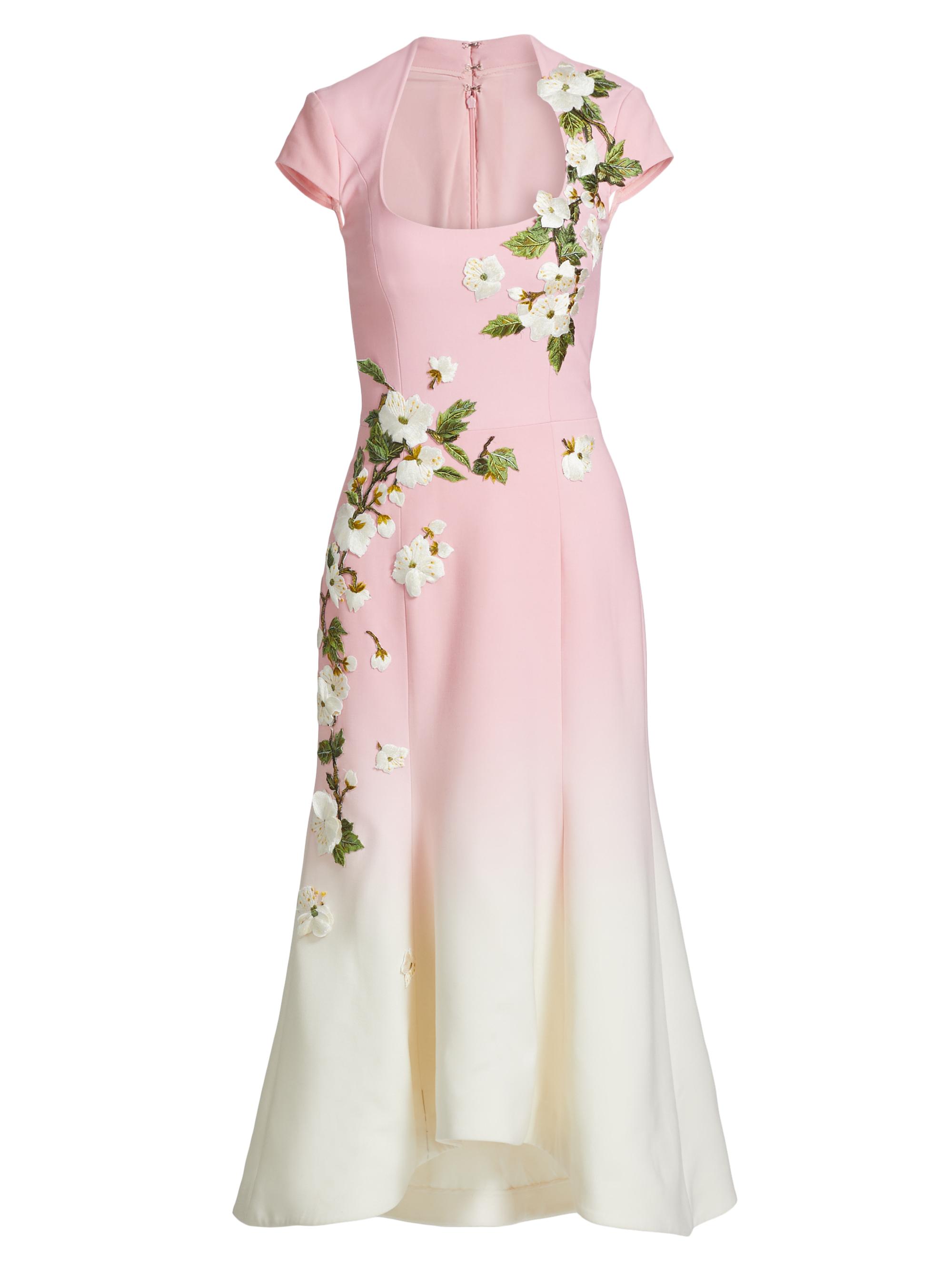Oscar de la Renta Cherry Blossom Embroidered Ombré Dress | Saks