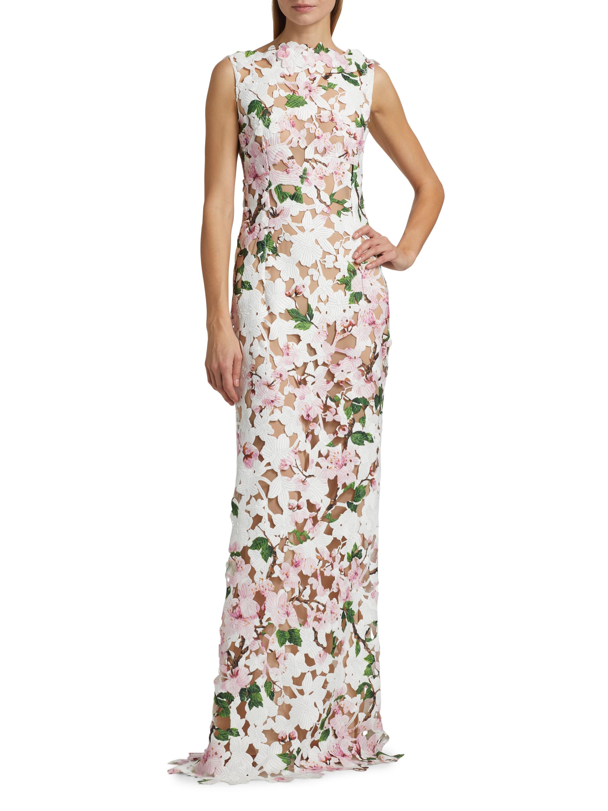 Cherry Blossom Guipure-Lace Sleeveless Gown