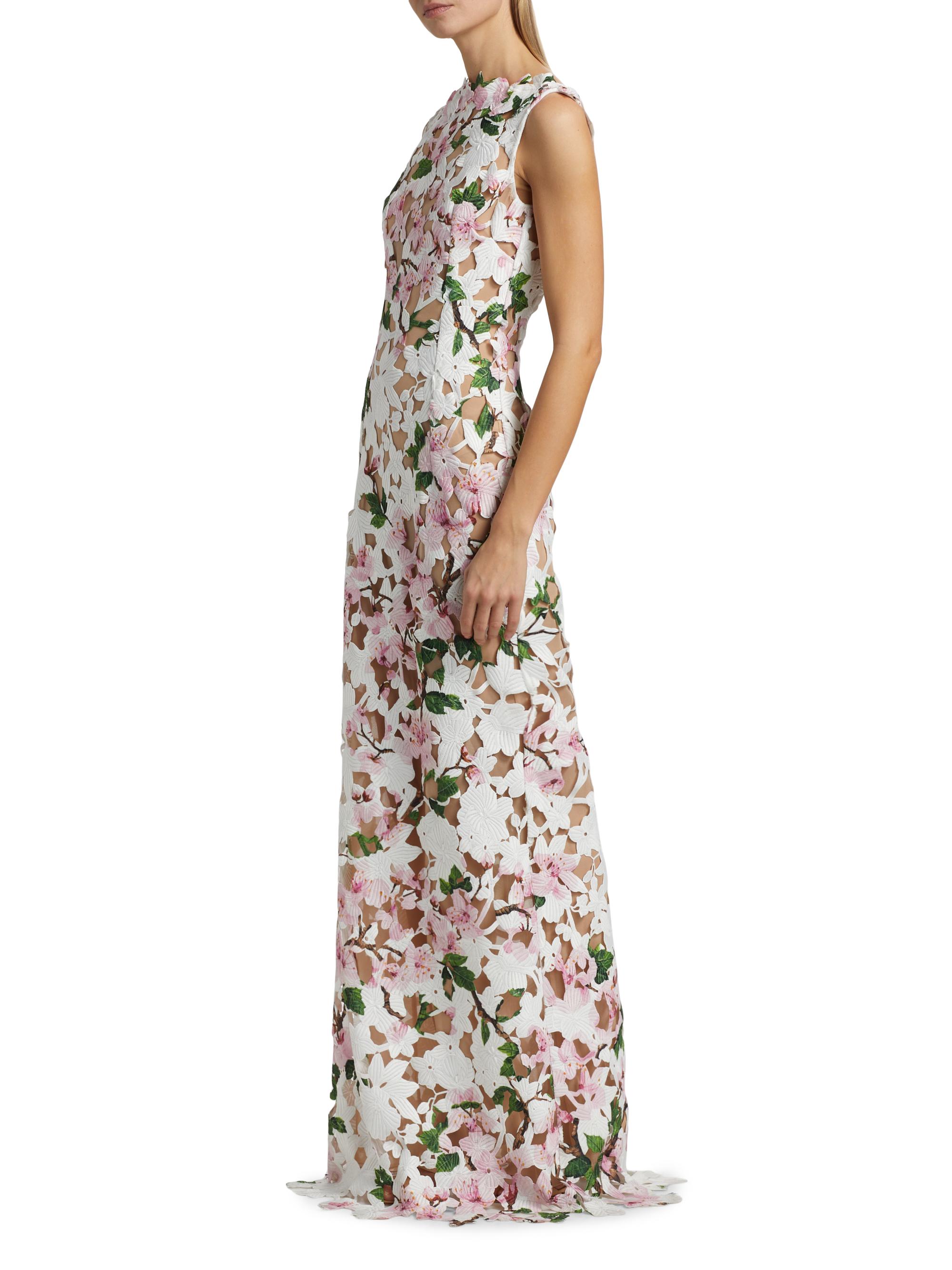 Cherry Blossom Guipure-Lace Sleeveless Gown