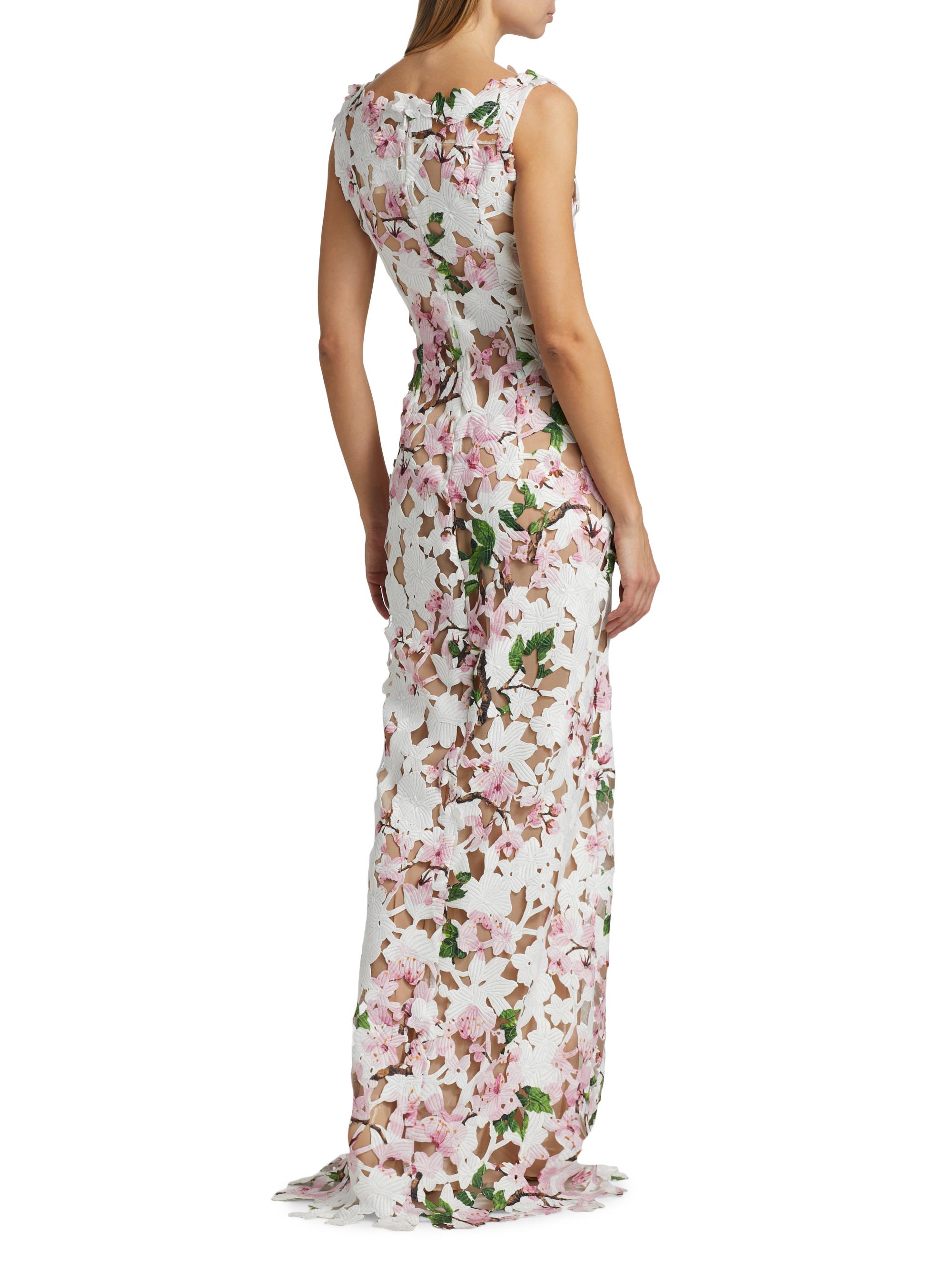Cherry Blossom Guipure-Lace Sleeveless Gown
