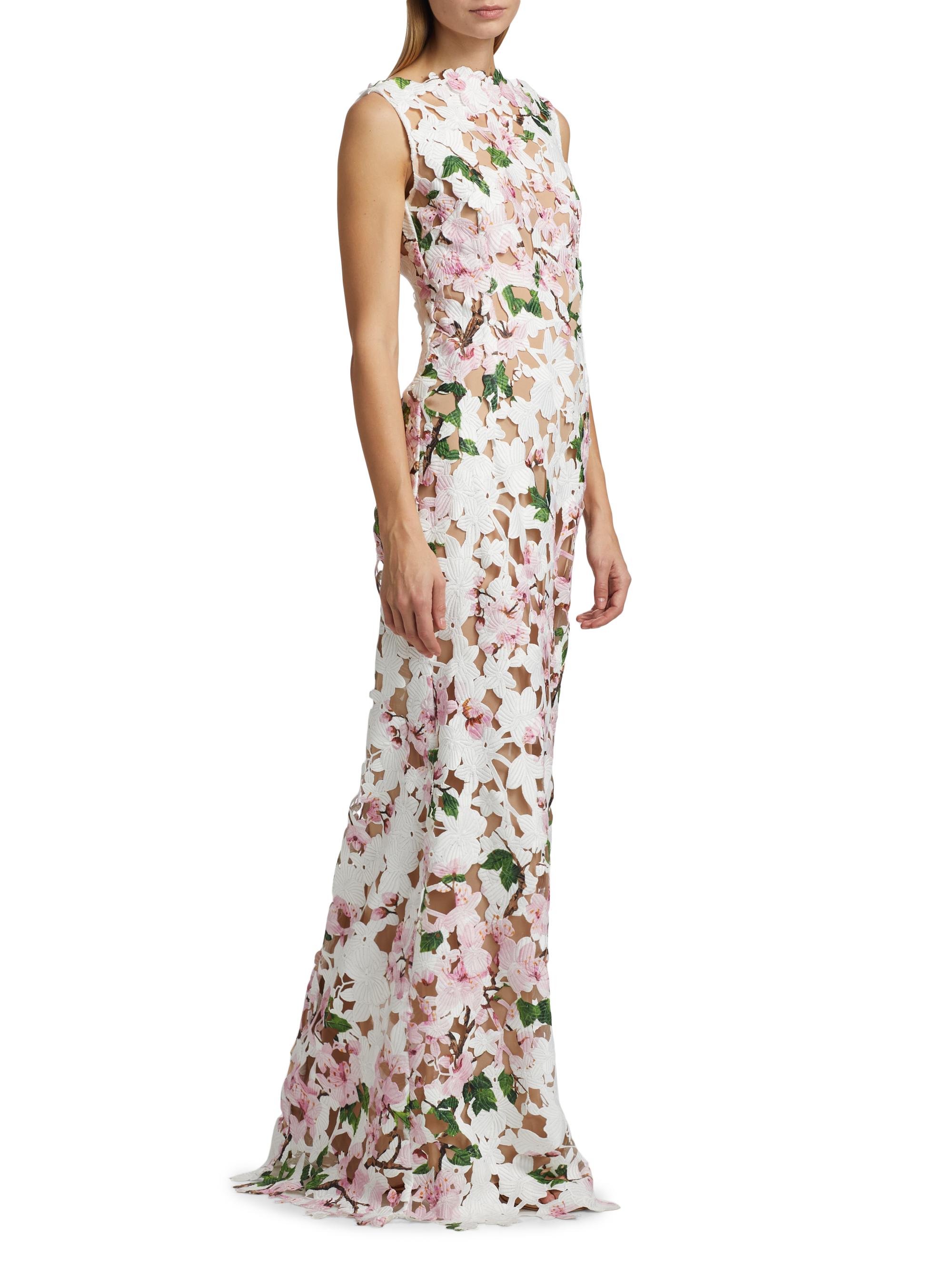 Cherry Blossom Guipure-Lace Sleeveless Gown