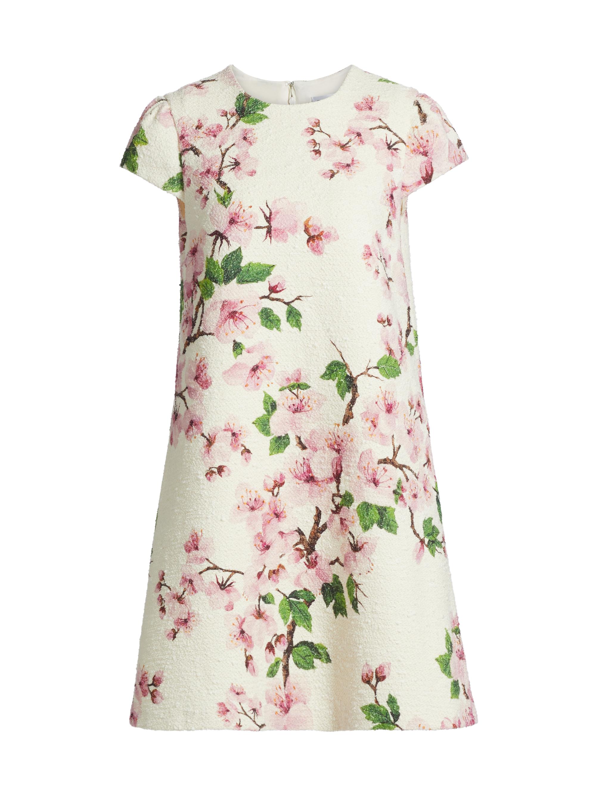 Oscar de la Renta Women's Cherry Blossom Embroidered Cap Sleeve Dress - Pink