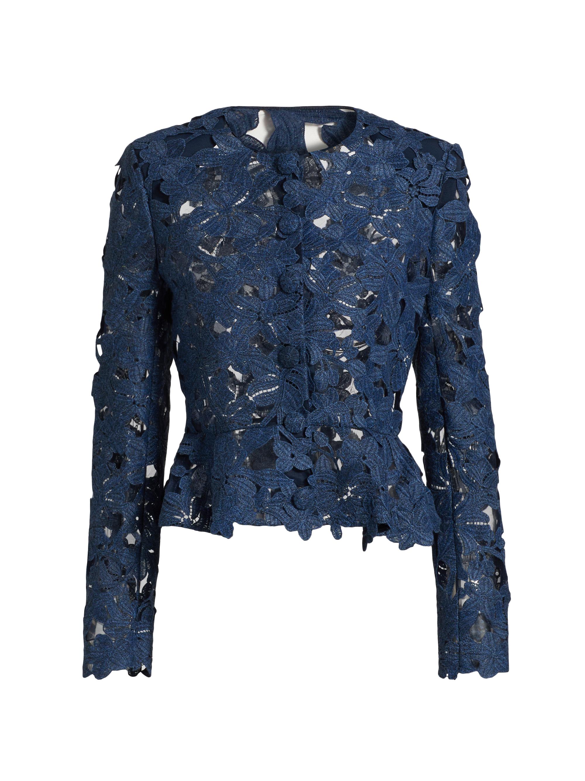 Oscar de la Renta Women's Cherry Blossom Guipure-Lace Jacket - Denim Blue