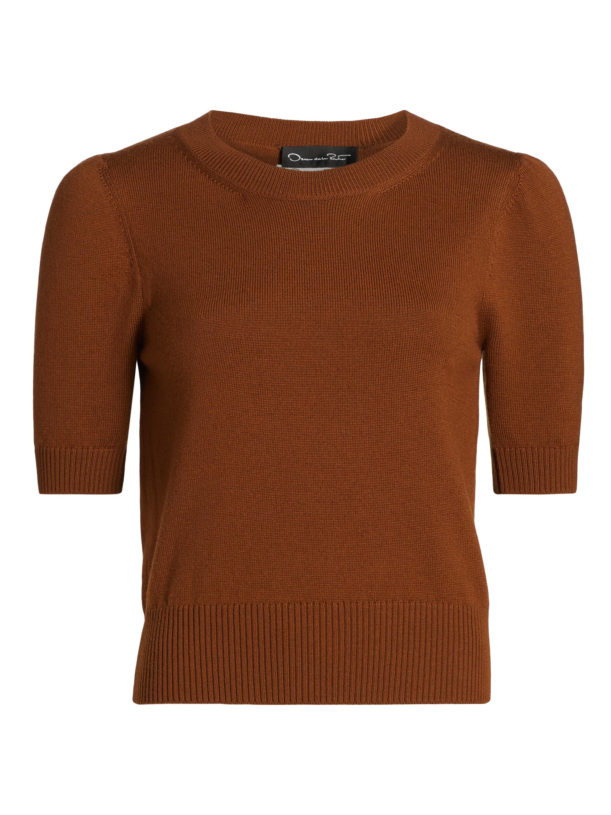 Oscar de la Renta Women's Short-Sleeve Wool Sweater - Cognac