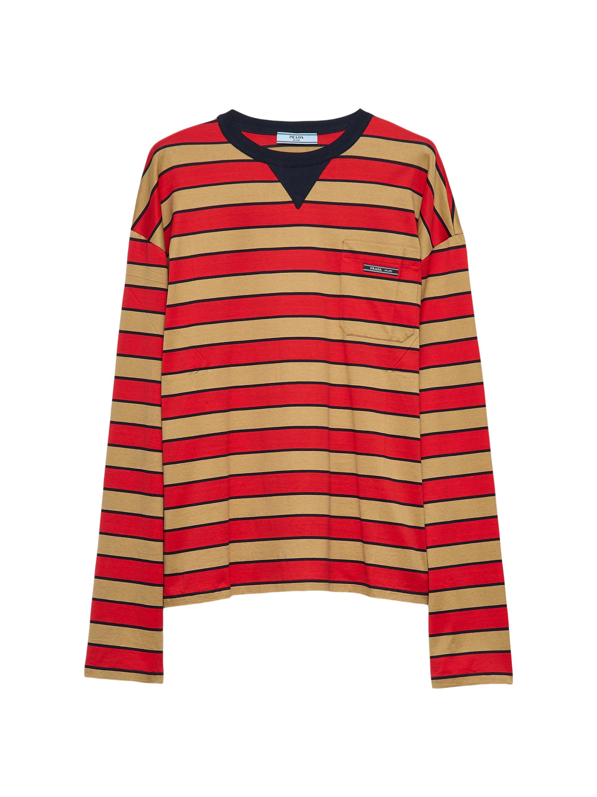 Prada Women's Long-Sleeved Striped Lisle Cotton T-Shirt - Brown
