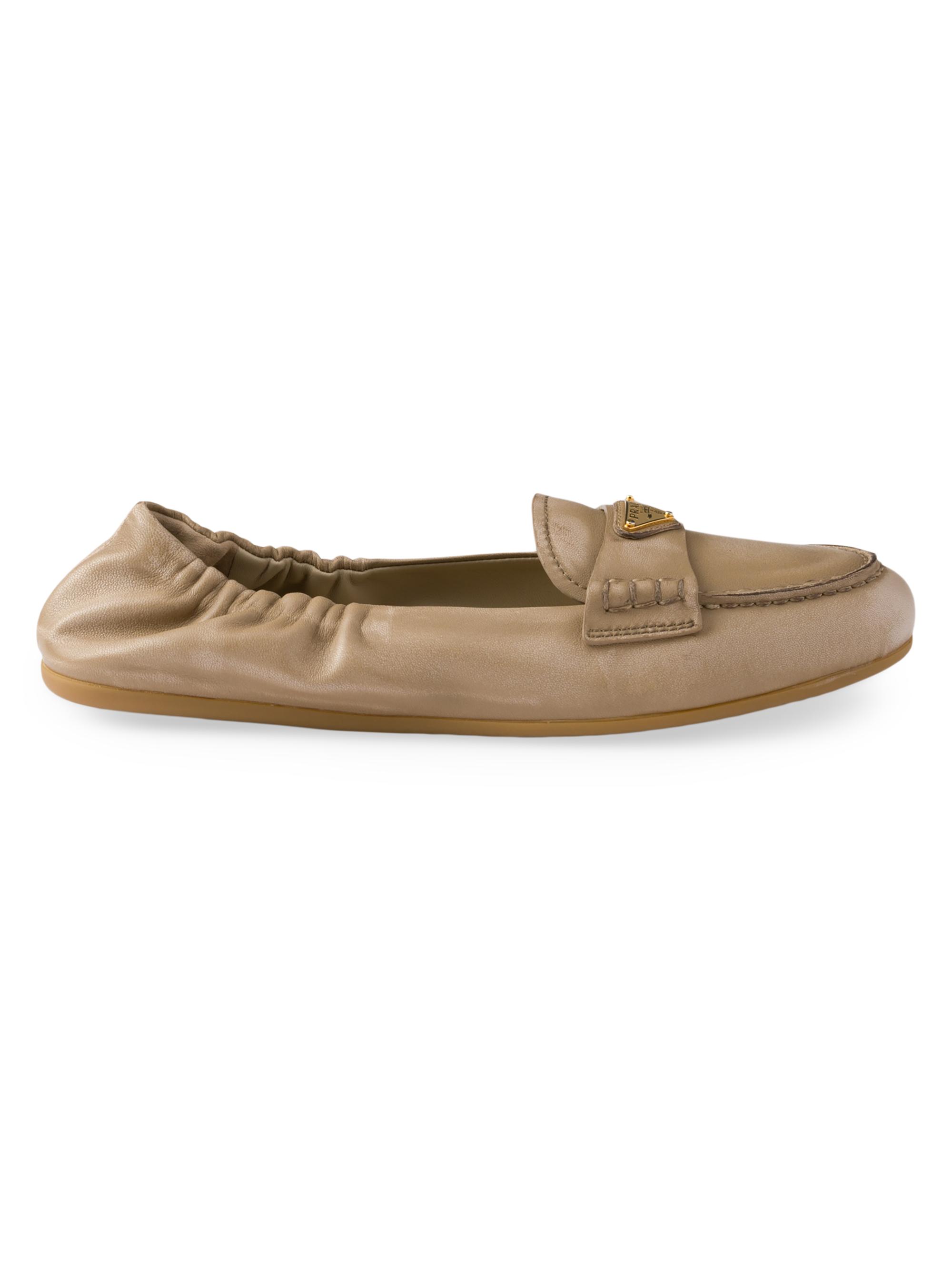 Prada Women's Nappa Leather Loafers - Beige Khaki