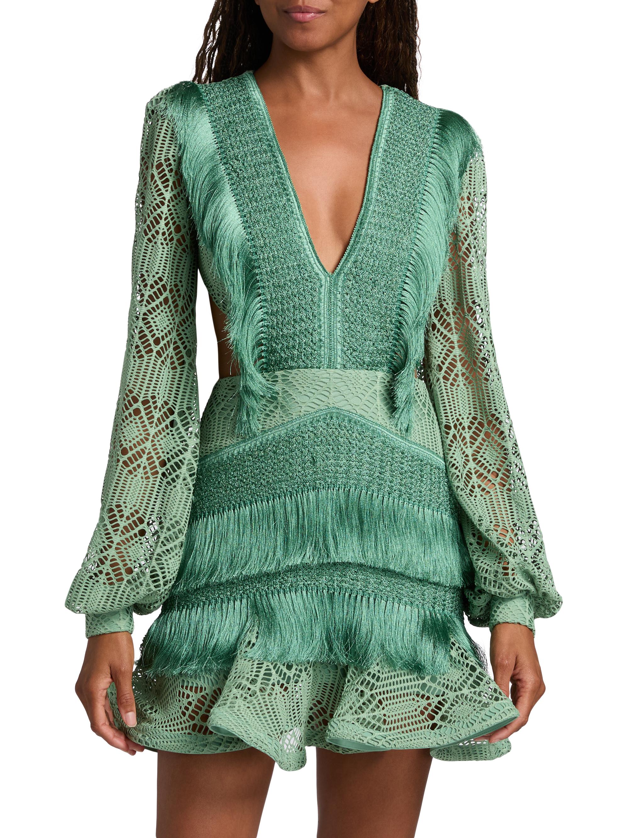 PatBO Samba Fringed Bishop-Sleeve Minidress | Saks Fifth Avenue
