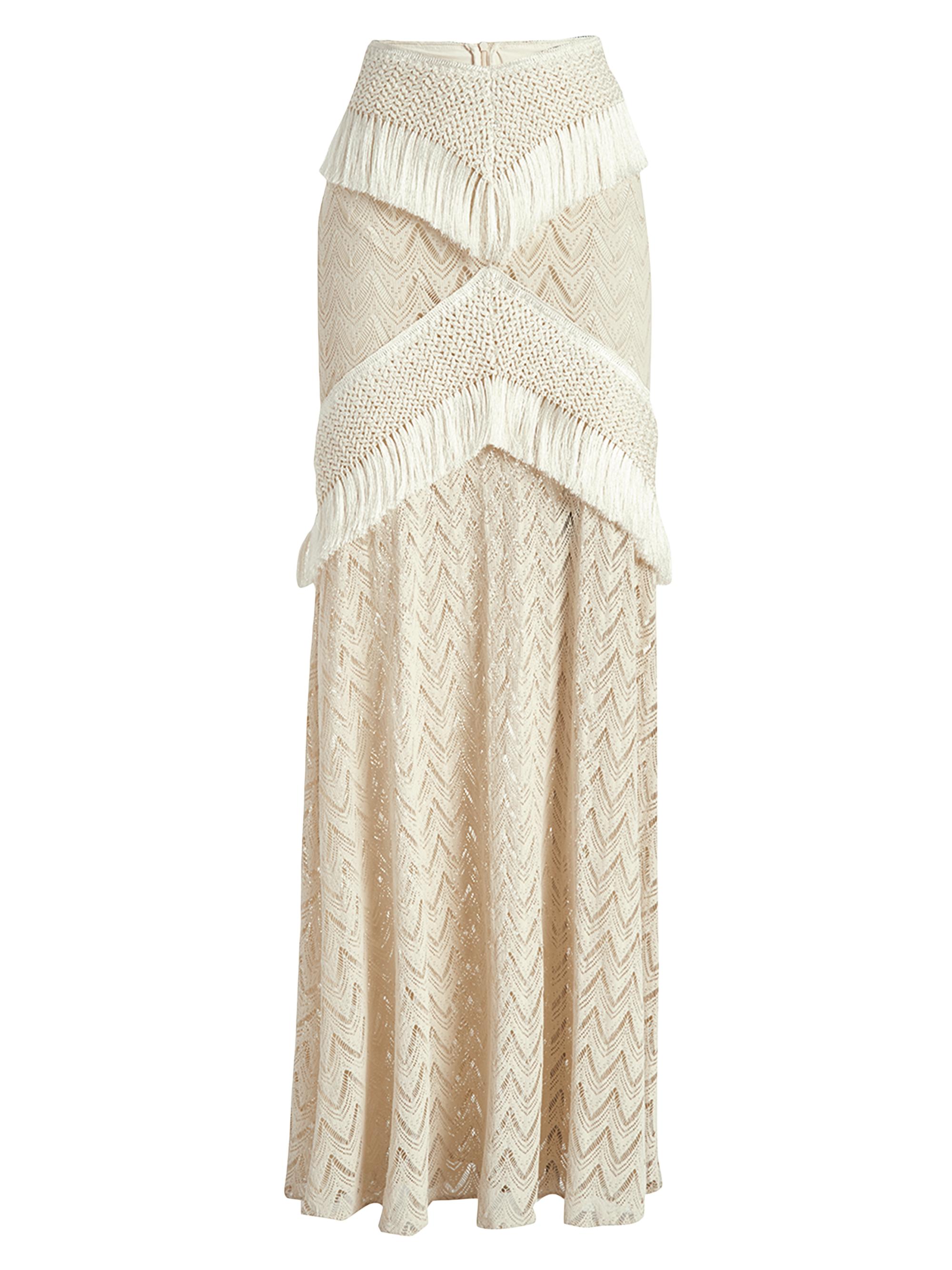 PatBO Women's Samba Crochet Fringe Maxi Skirt - Off White