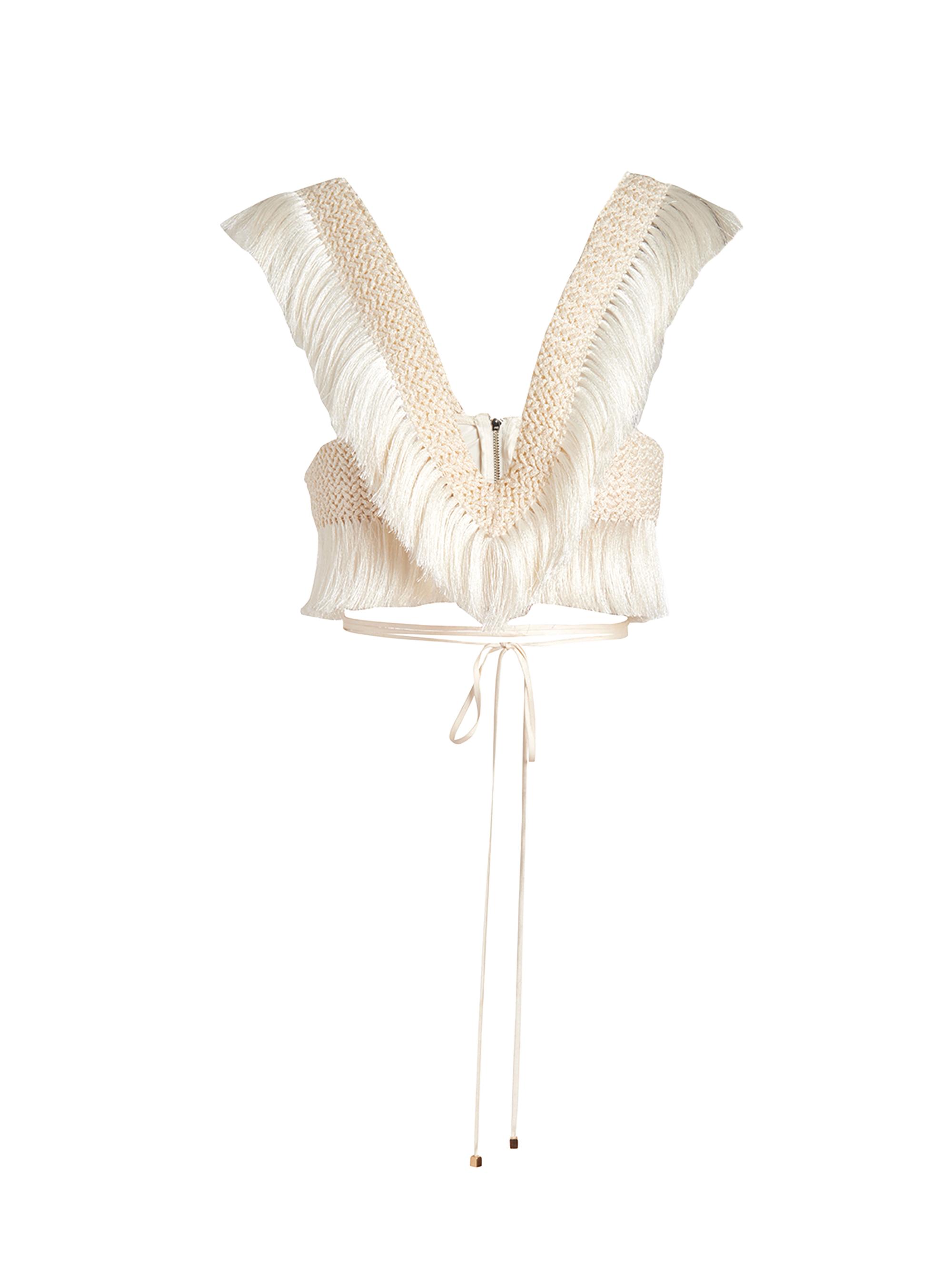 PatBO Women's Samba Fringe Crop Top - Off White