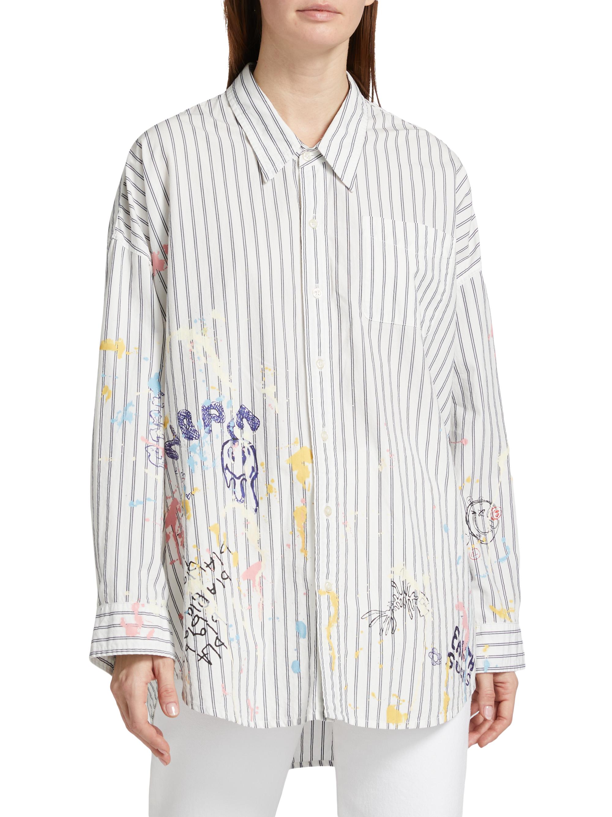 R13 Graffiti Striped Cotton Button-Front Shirt | Saks Fifth Avenue