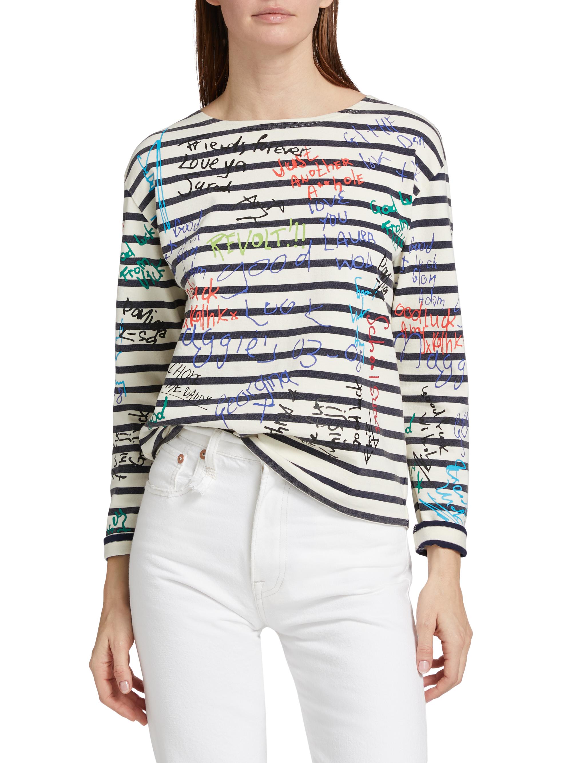 トップス sayusayu R13 End Of The Year Graffiti Striped Cotton Crewneck Top | Saks