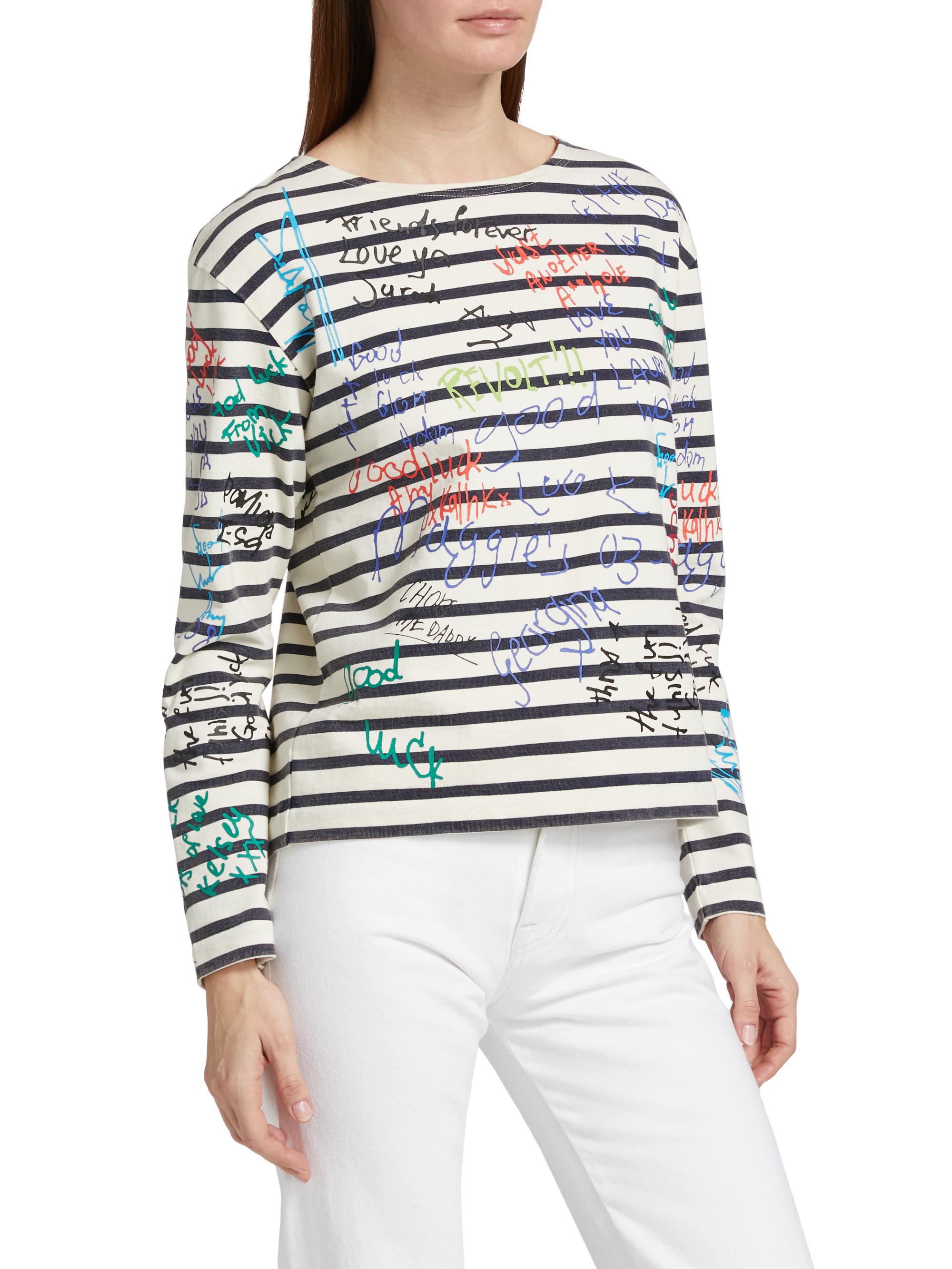 R13 End Of The Year Graffiti Striped Cotton Crewneck Top | Saks