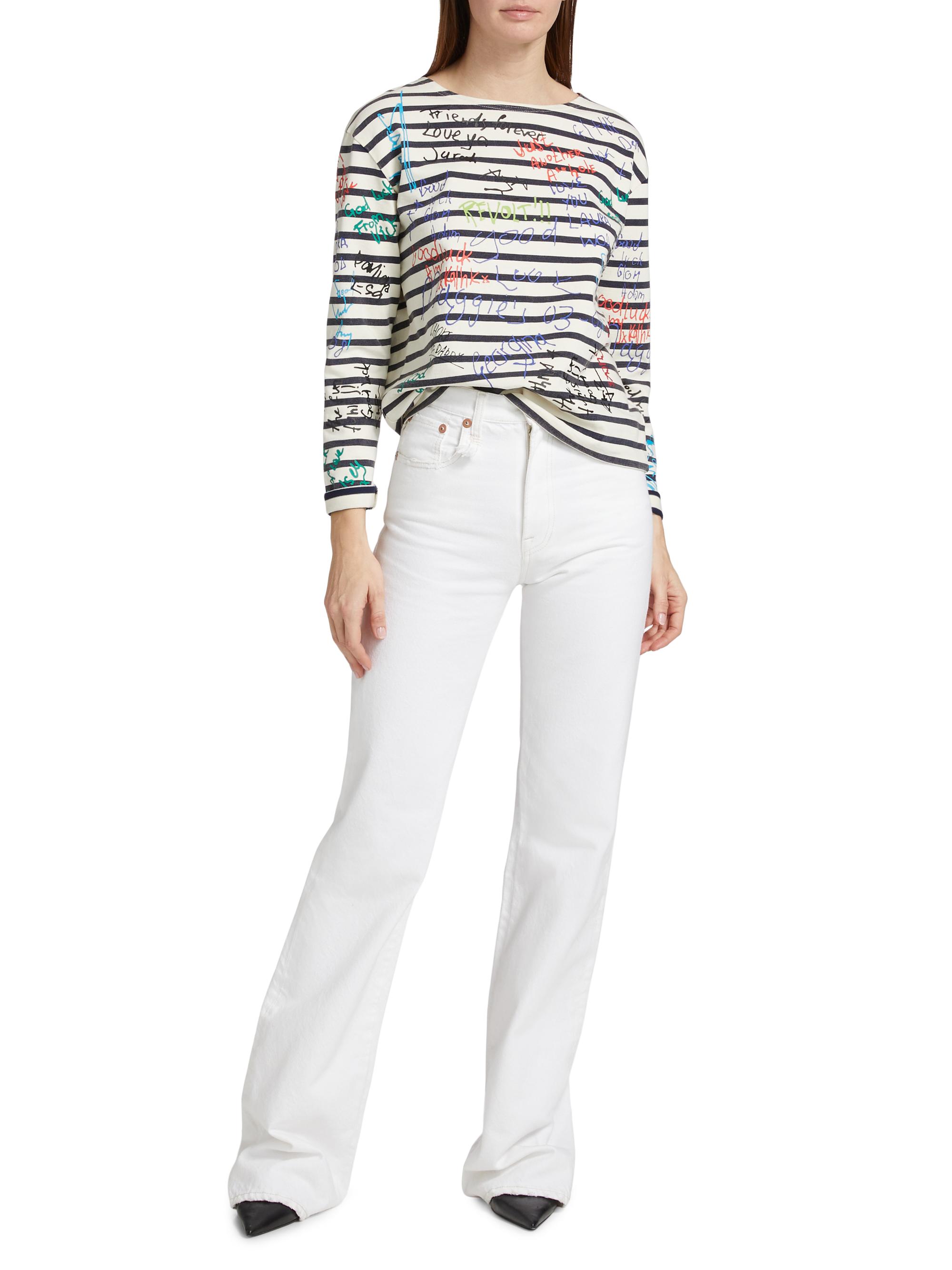 R13 End Of The Year Graffiti Striped Cotton Crewneck Top | Saks