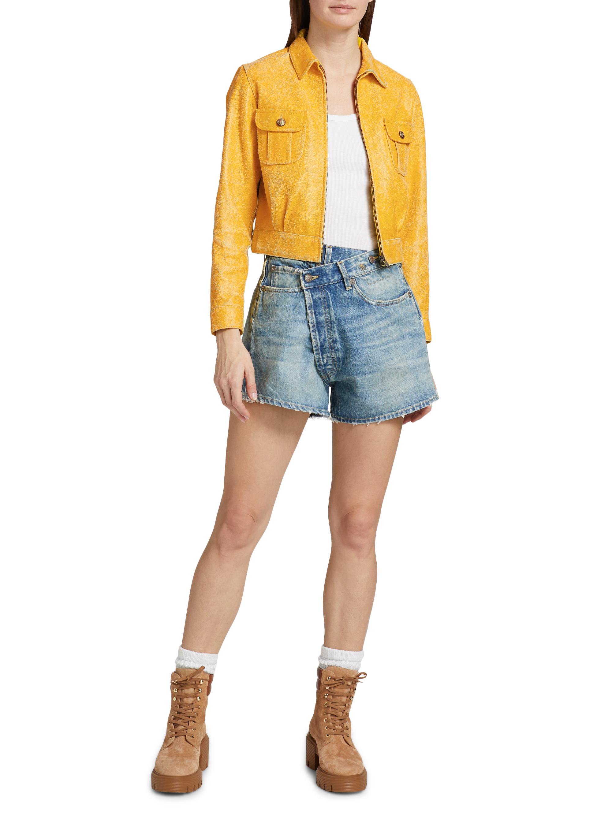 R13 Crossover Asymmetric Washed-Denim Shorts | Saks Fifth Avenue