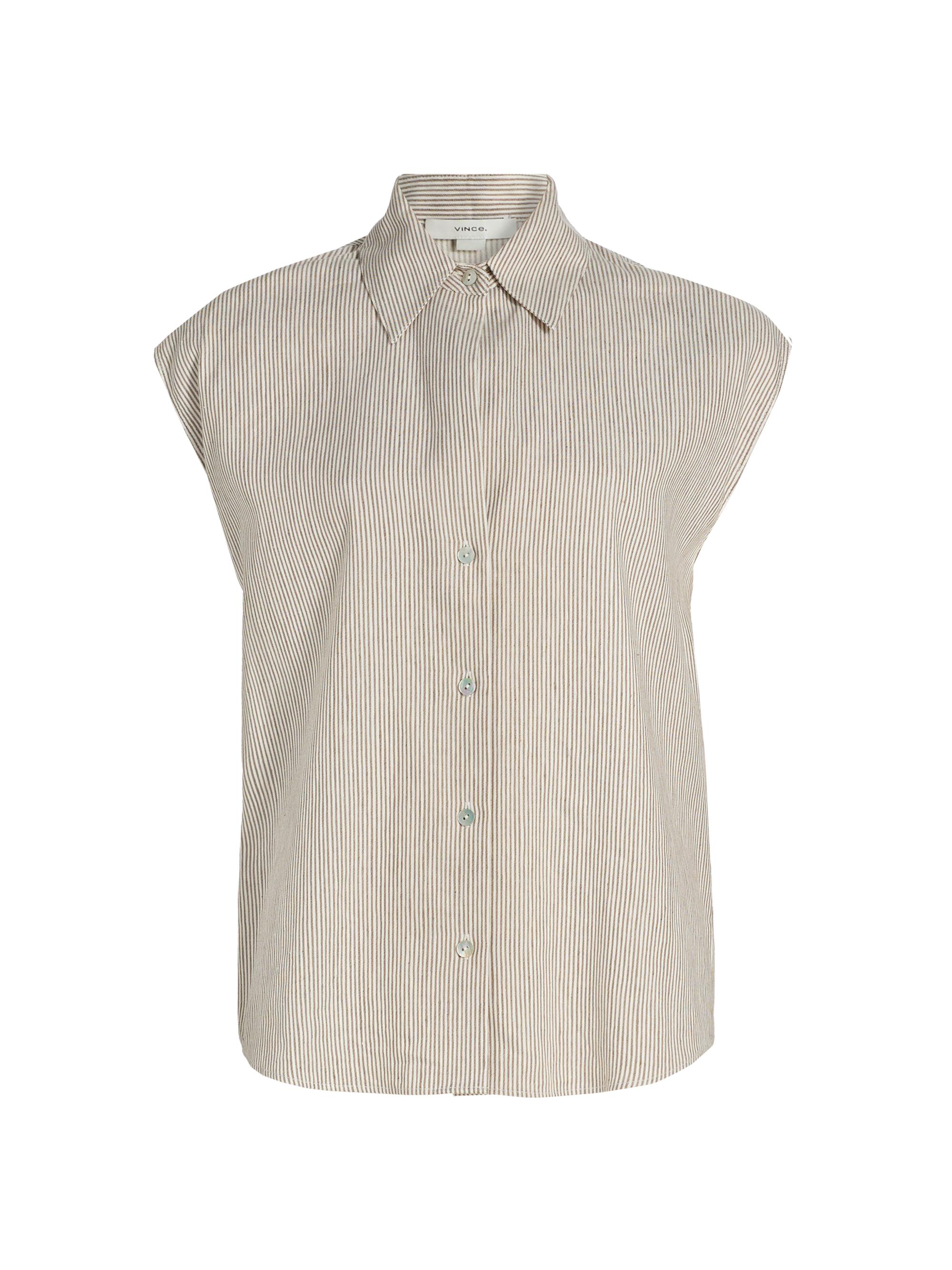 Vince Women's Ticking Striped Linen-Blend Blouse - Taupe Wood