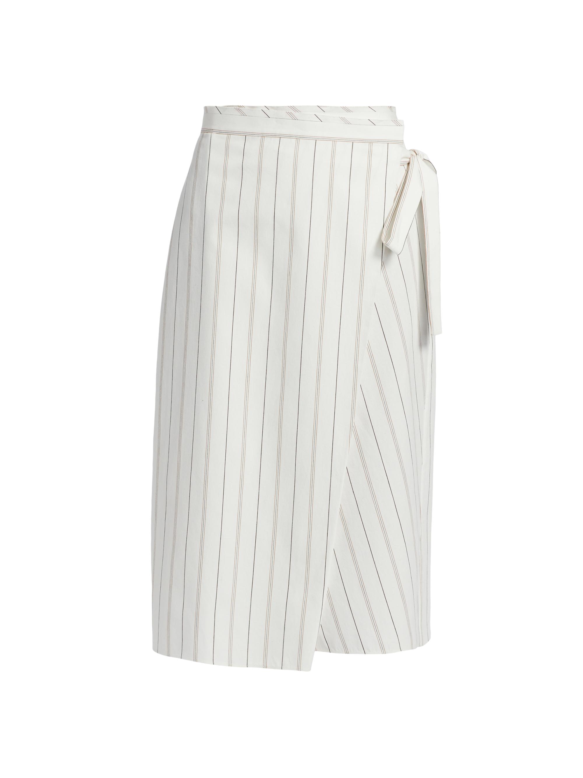 Vince Women's Seedling Striped Cotton Wrap Midi-Skirt - Off White Marigold