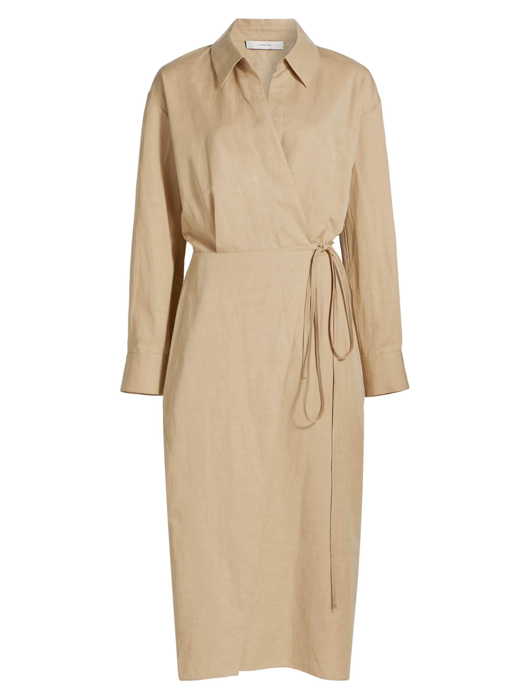 Vince Women's Cotton-Linen-Blend Wrap Midi-Shirtdress - Light Sandbar
