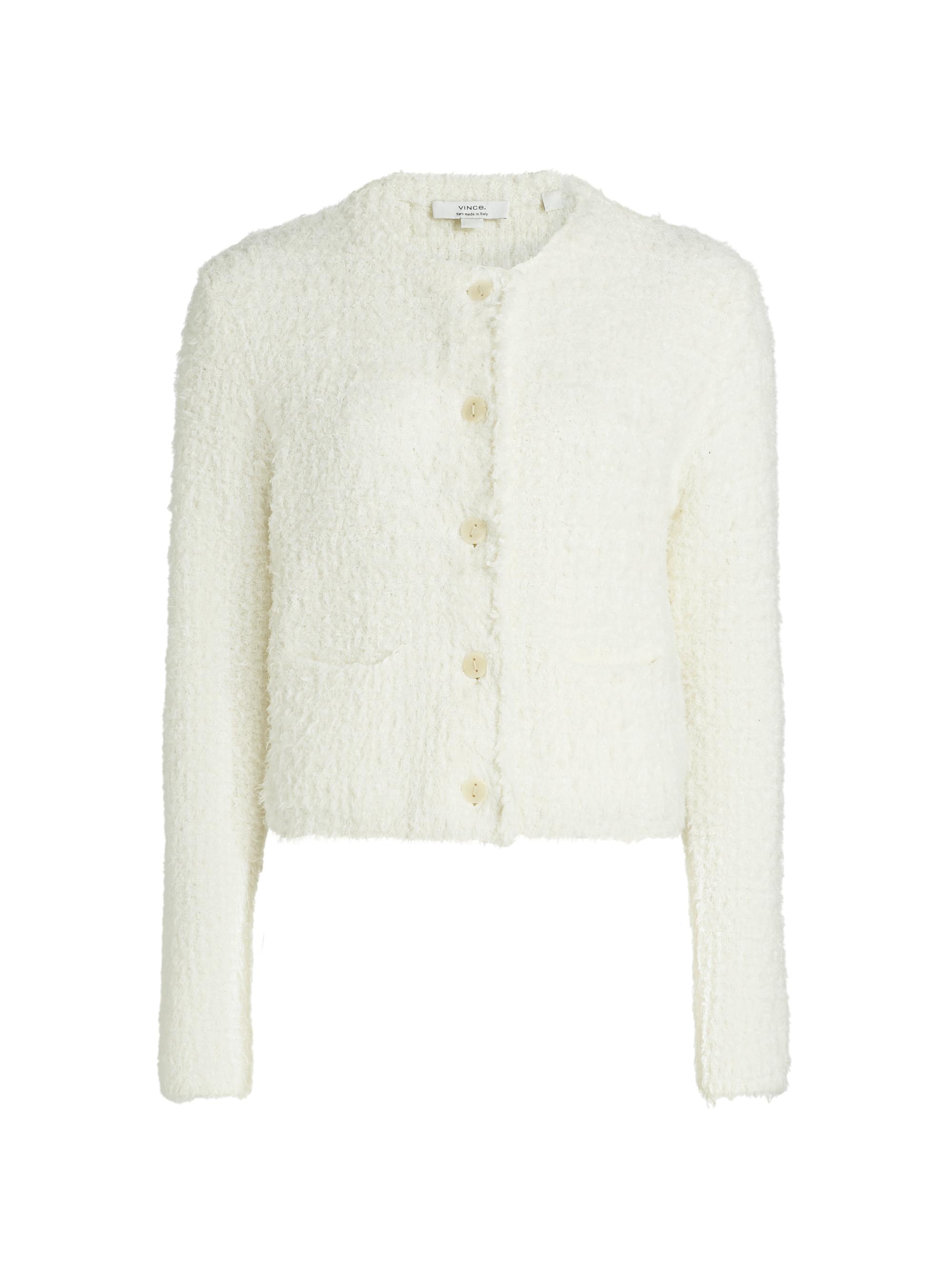 Vince Women's Cotton-Blend Knit Crewneck Cardigan - Off White Combo
