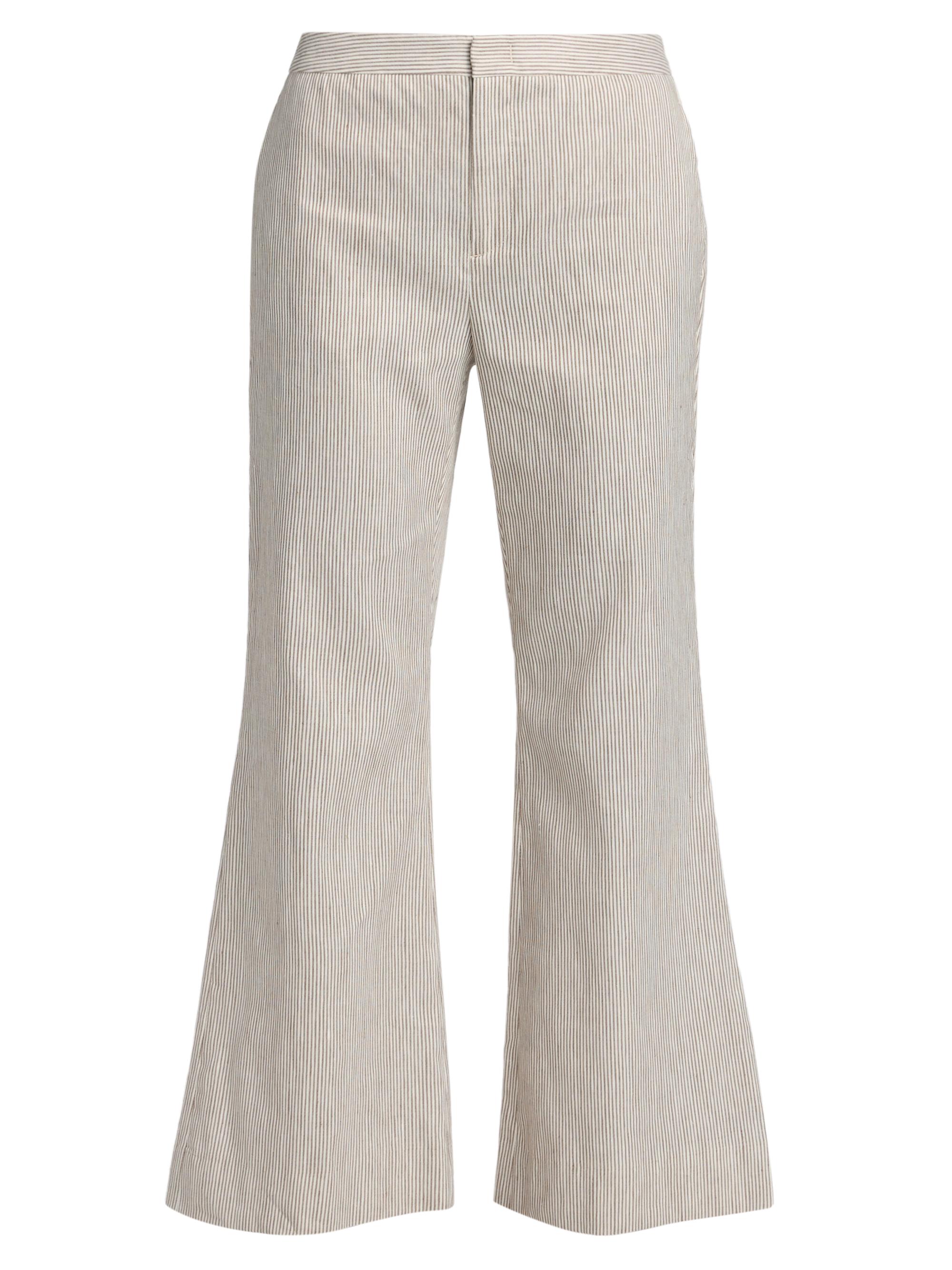 Vince Women's Striped Linen-Cotton Low-Rise Flared Pants - Taupe Wood