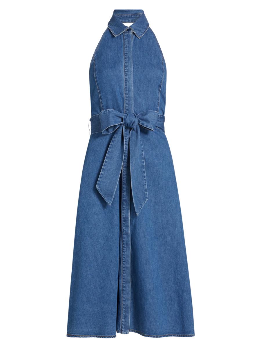 Alice + Olivia Chassidy Chambray Halterneck Midi-Shirtdress
