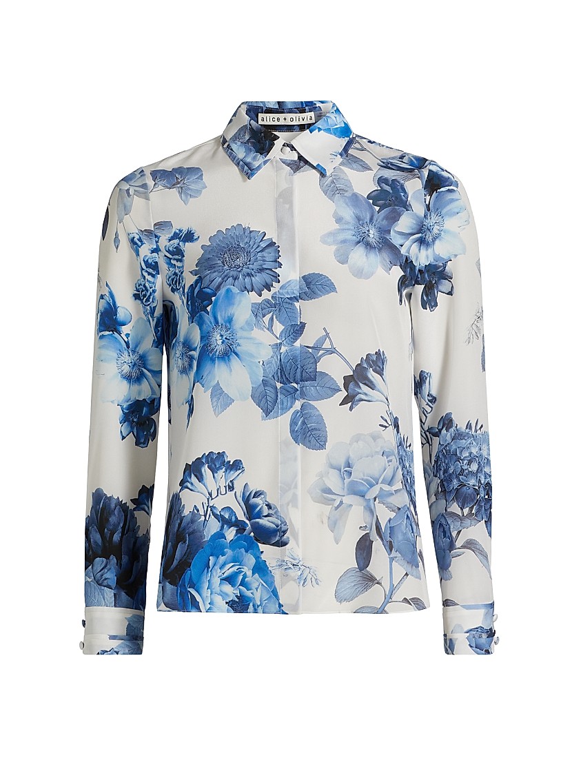 Shop Alice + Olivia Willa Floral Print Button-Up Blouse Shop Alice + Olivia Willa Floral Print Button-Up Blouse