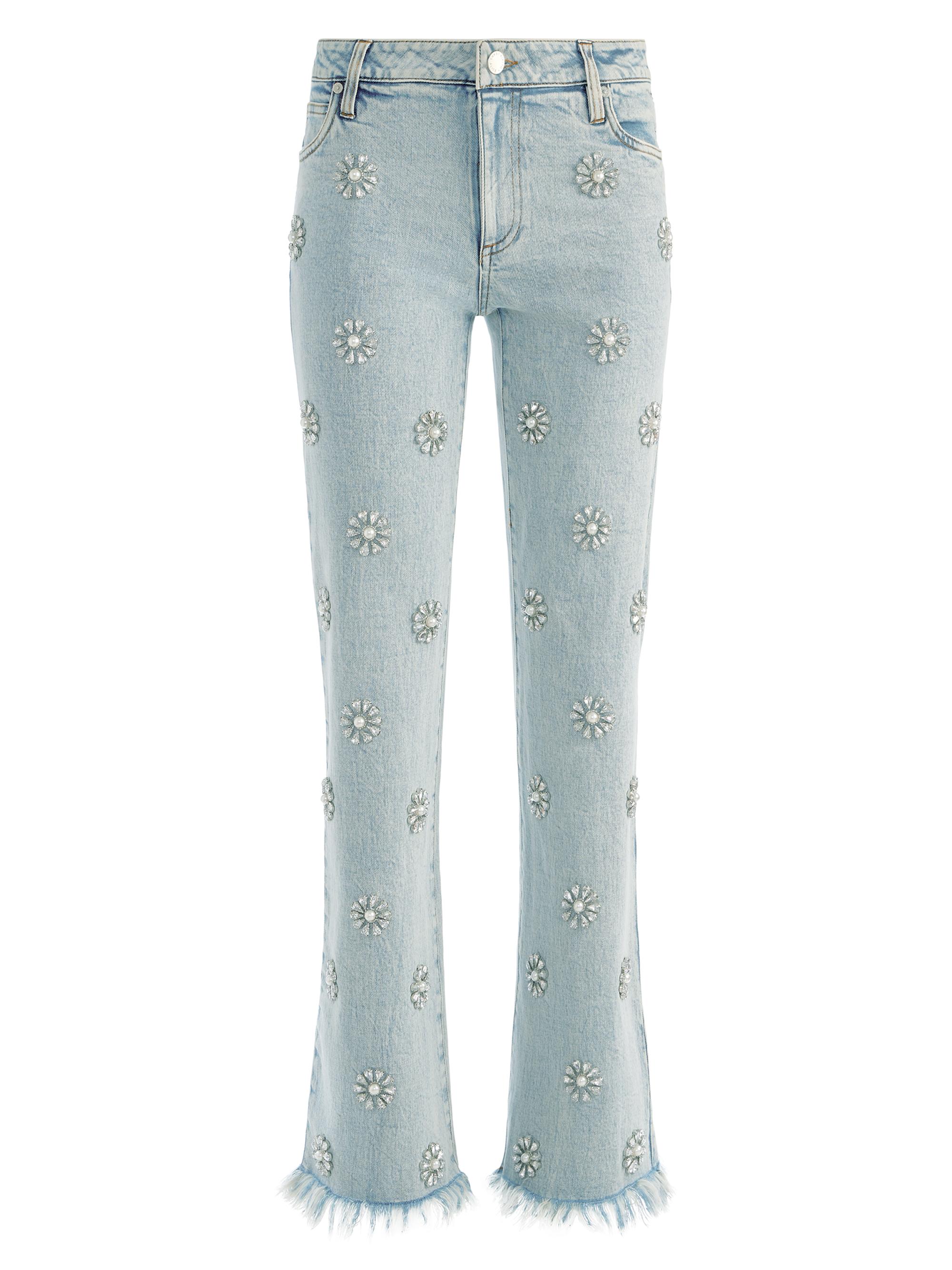 Alice + Olivia Women's Roxie Embellished Straight Flare Jeans - Gemma Light Blue