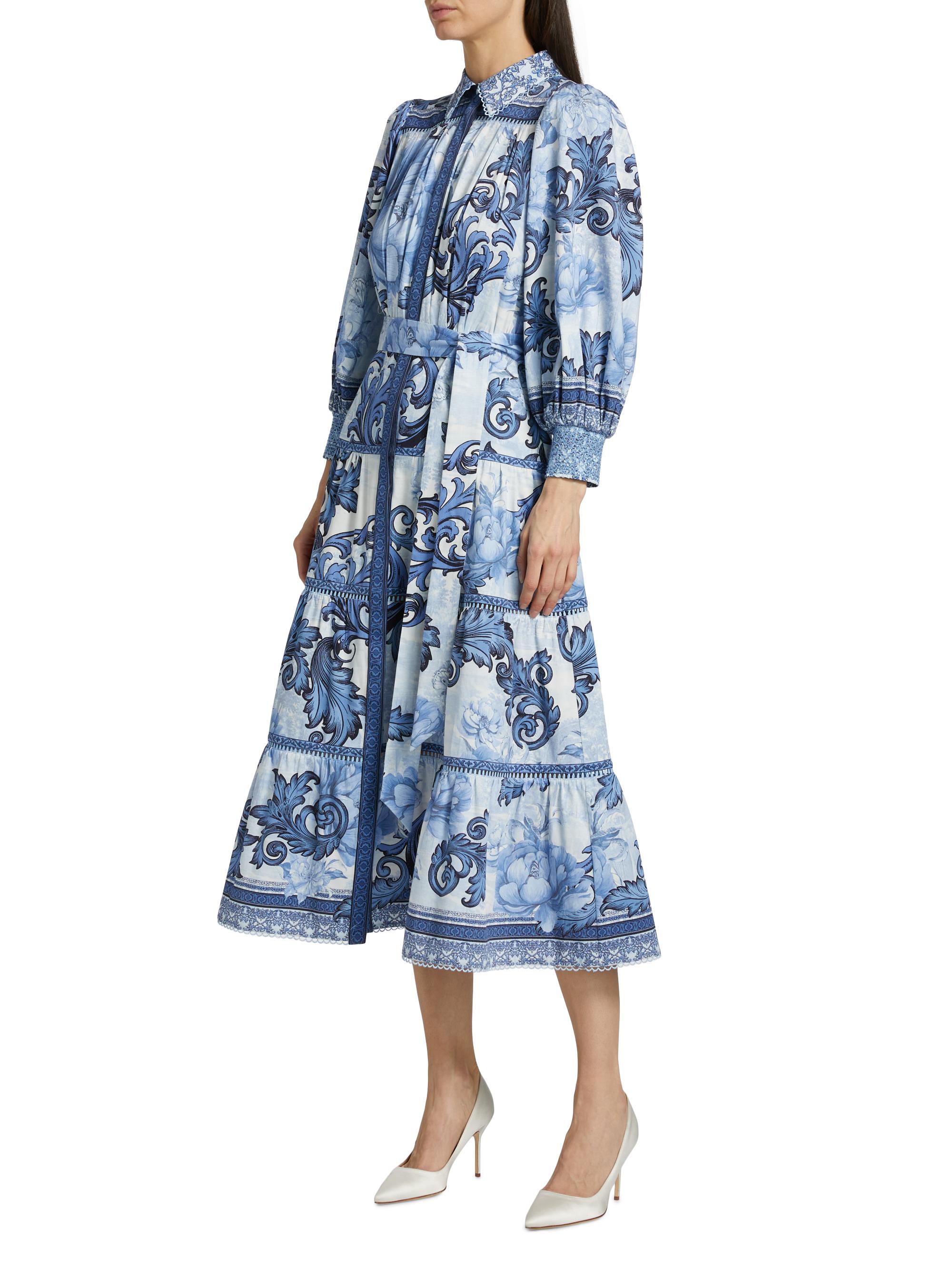 新品alice+oliviaヴィンテージフローラル コッパージャカードワンピース Alice + Olivia Geneva Filigree-Print Cotton Tiered Midi-Shirtdress