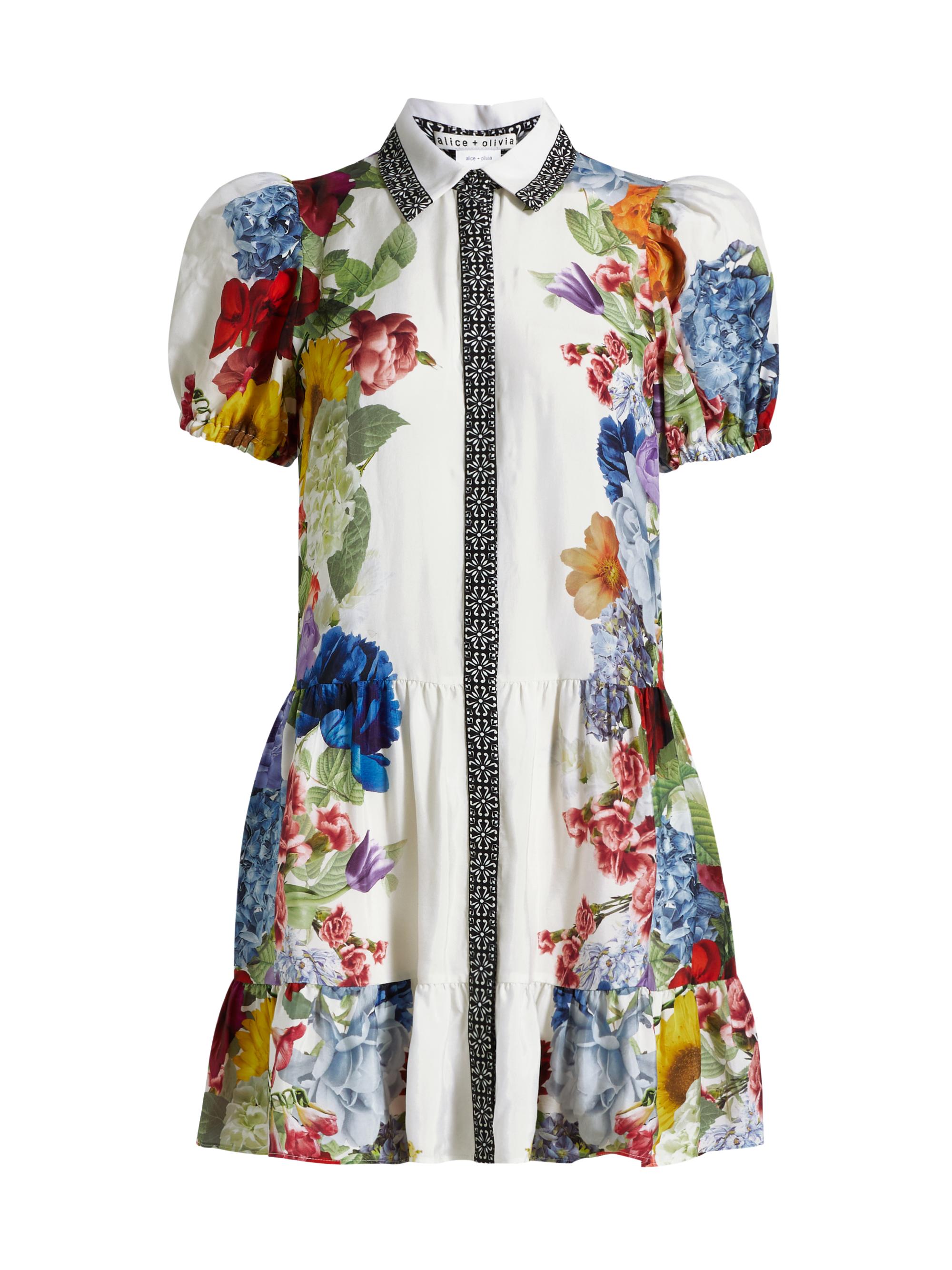 Alice + Olivia Claire Floral Puff-Sleeve Mini Shirtdress | Saks