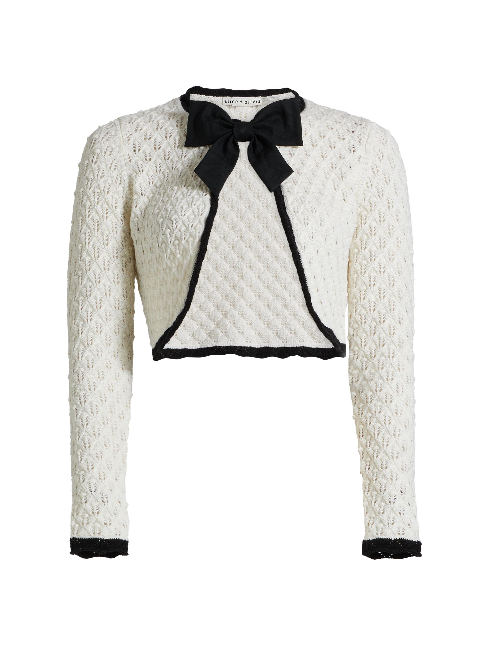【新品】alice+oliviaカーディガン レース ホワイト×ブラック Alice + Olivia Dannie Bow Knit Cropped Cardigan | Saks Fifth