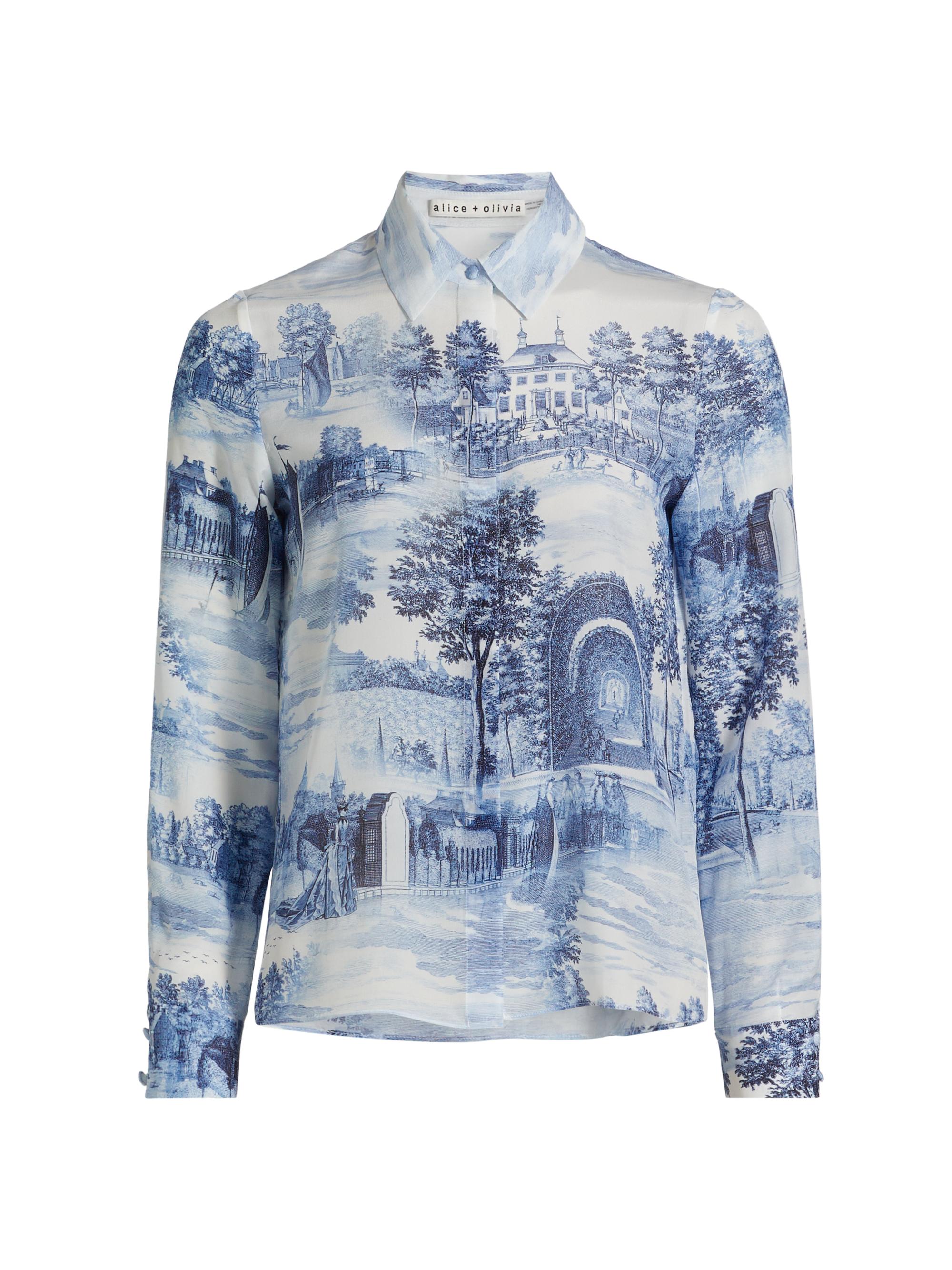 Alice + Olivia Women's Willa Placket Printed Silk Top - Chateau