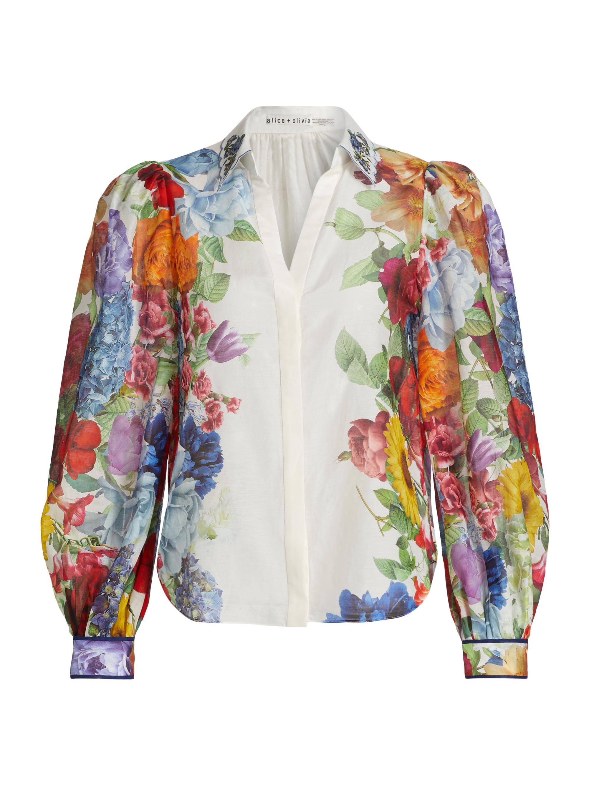 Alice + Olivia Women's Roanne Floral Cotton-Silk Blouse - Garden Brunch Off White
