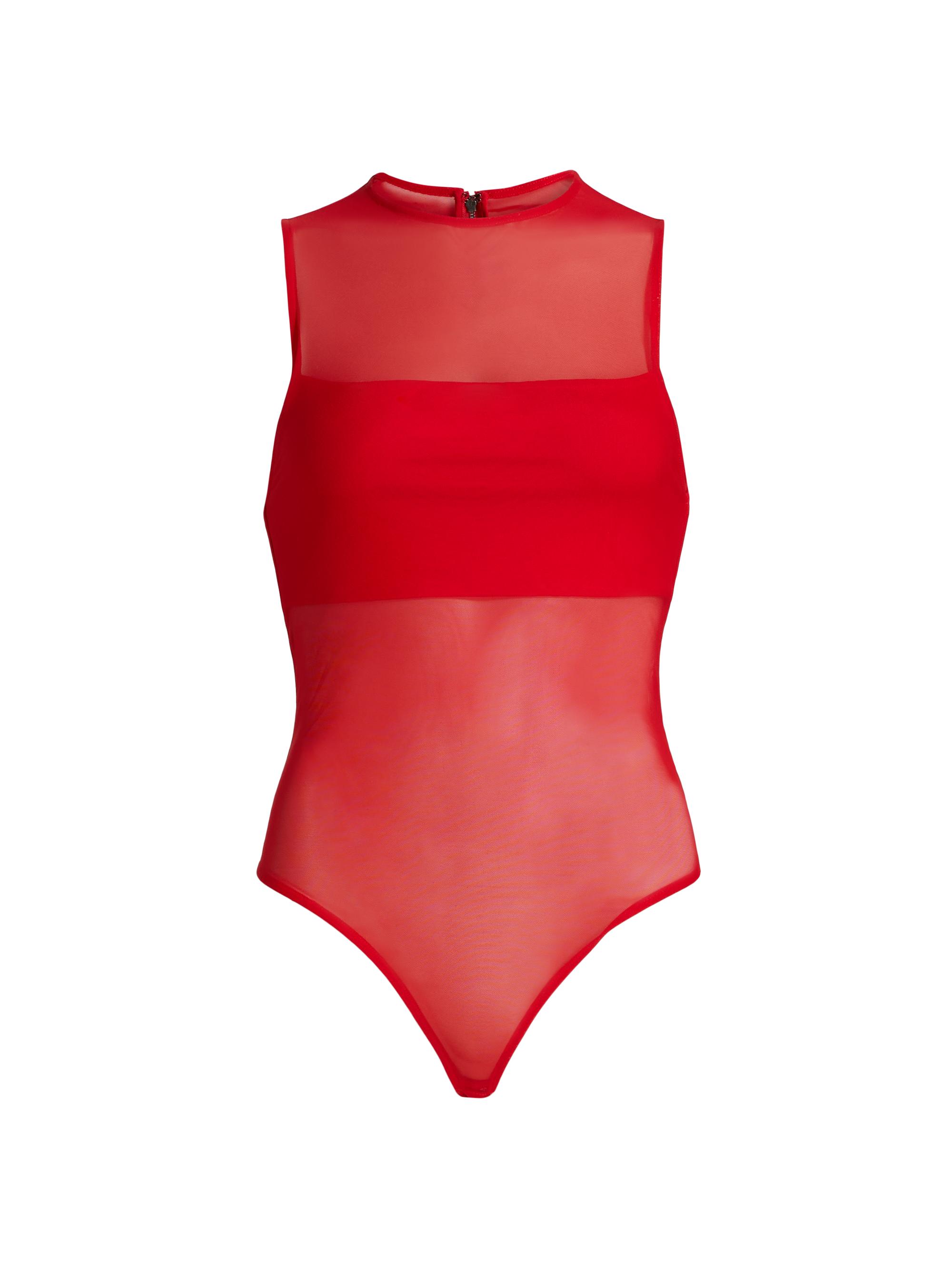 Alice + Olivia Bandeau Sleeveless Sheer Crewneck Bodysuit