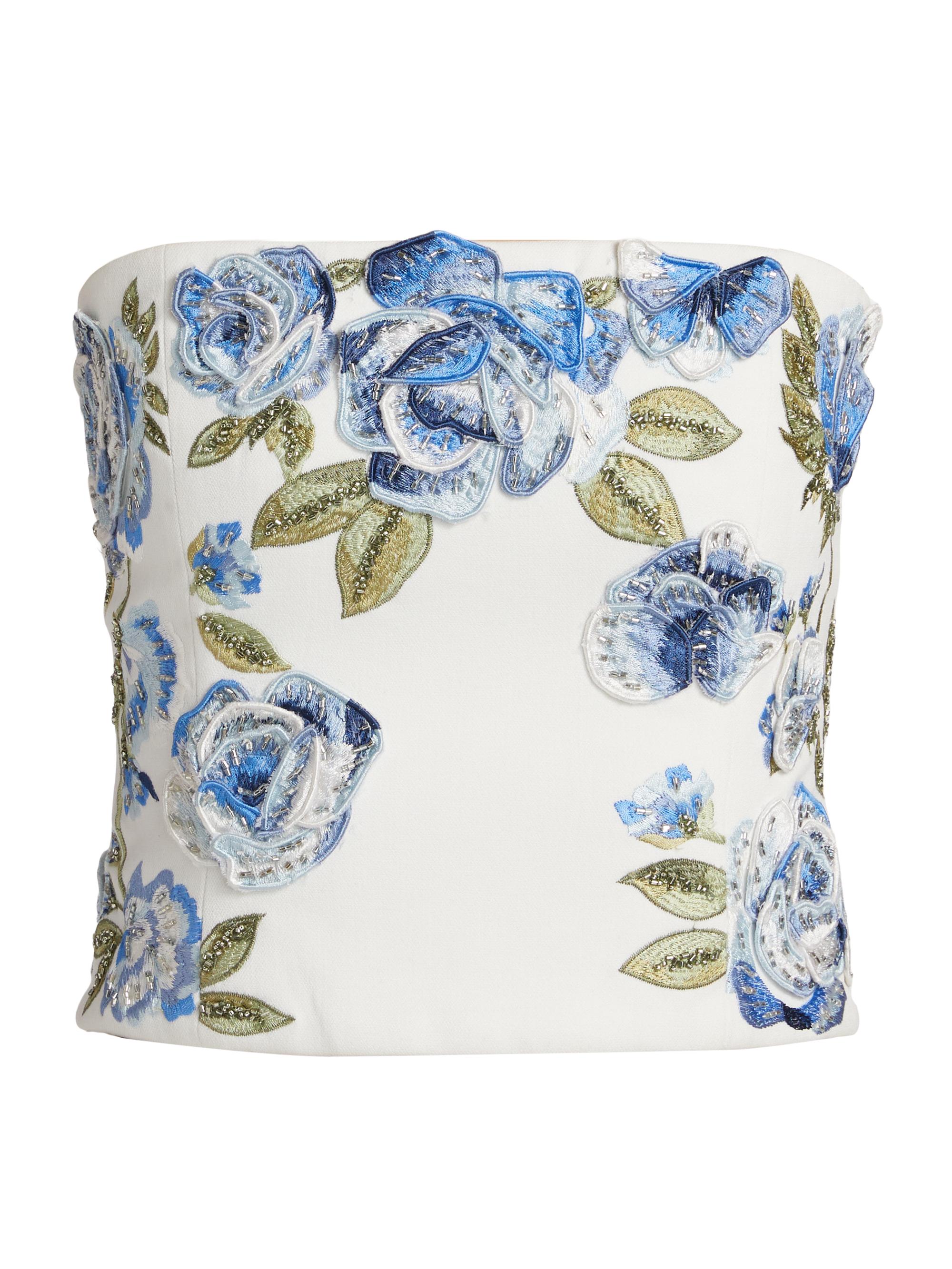 Alice + Olivia Women's Cece Floral Embroidered Crop Top - Off White Multi