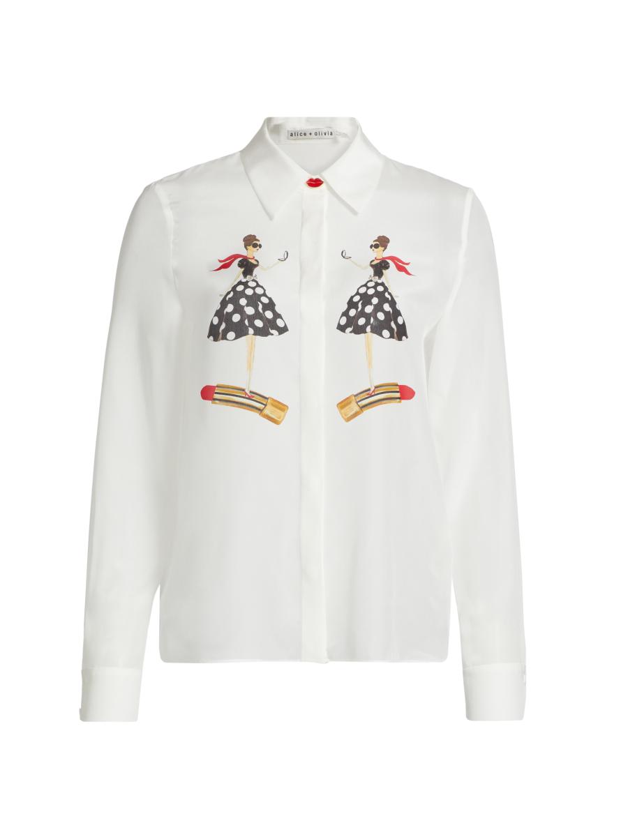 Alice + Olivia Willa Placket Graphic Silk Top | Saks Fifth Avenue