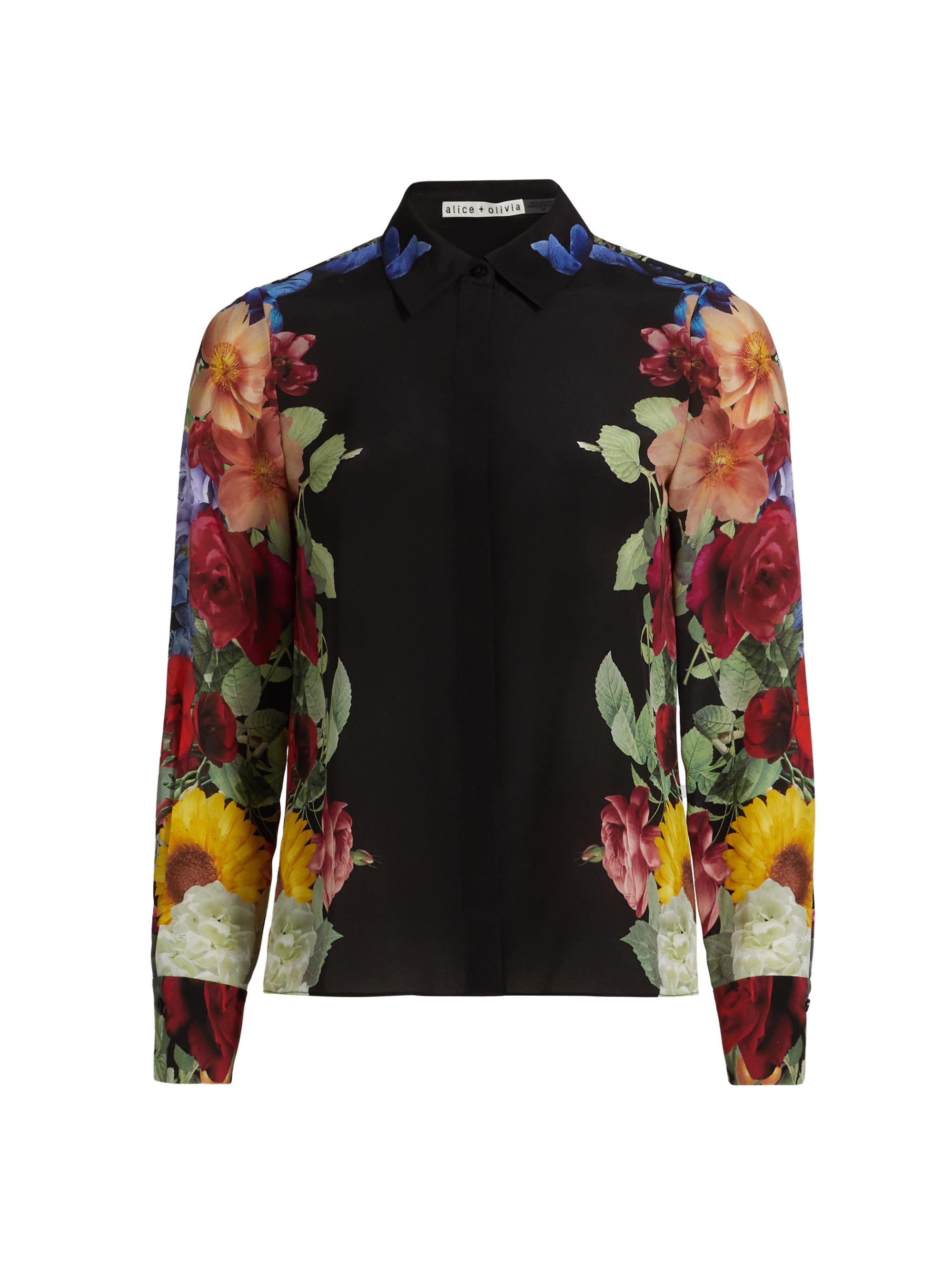 アリスアンドオリビア シルクブラウス 花柄 ALICE + OLIVIA Charis Floral Button-Front Blouse | Neiman Marcus
