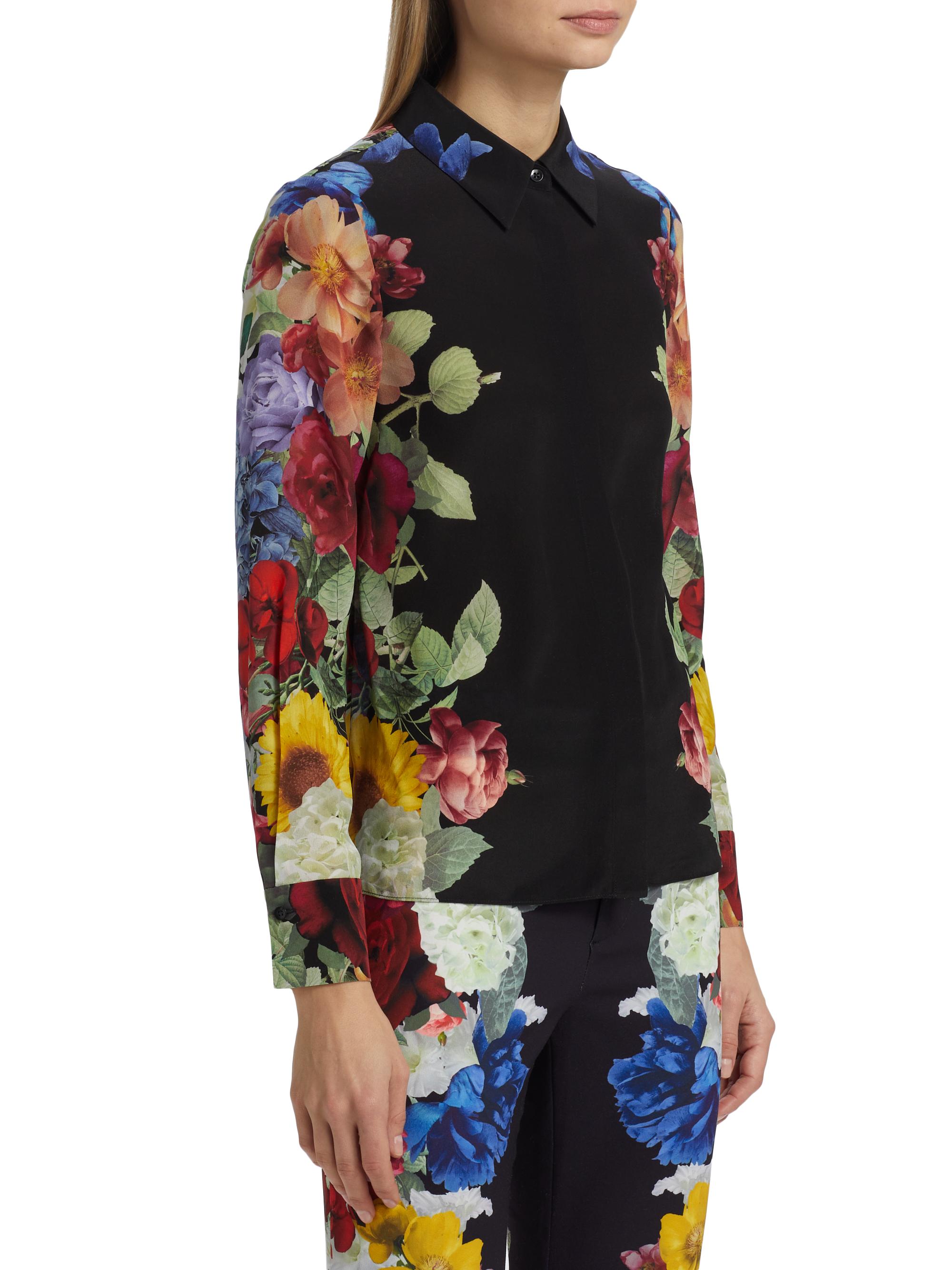 Alice Olivia Brady Floral Silk Button-Front Blouse Saks Fifth