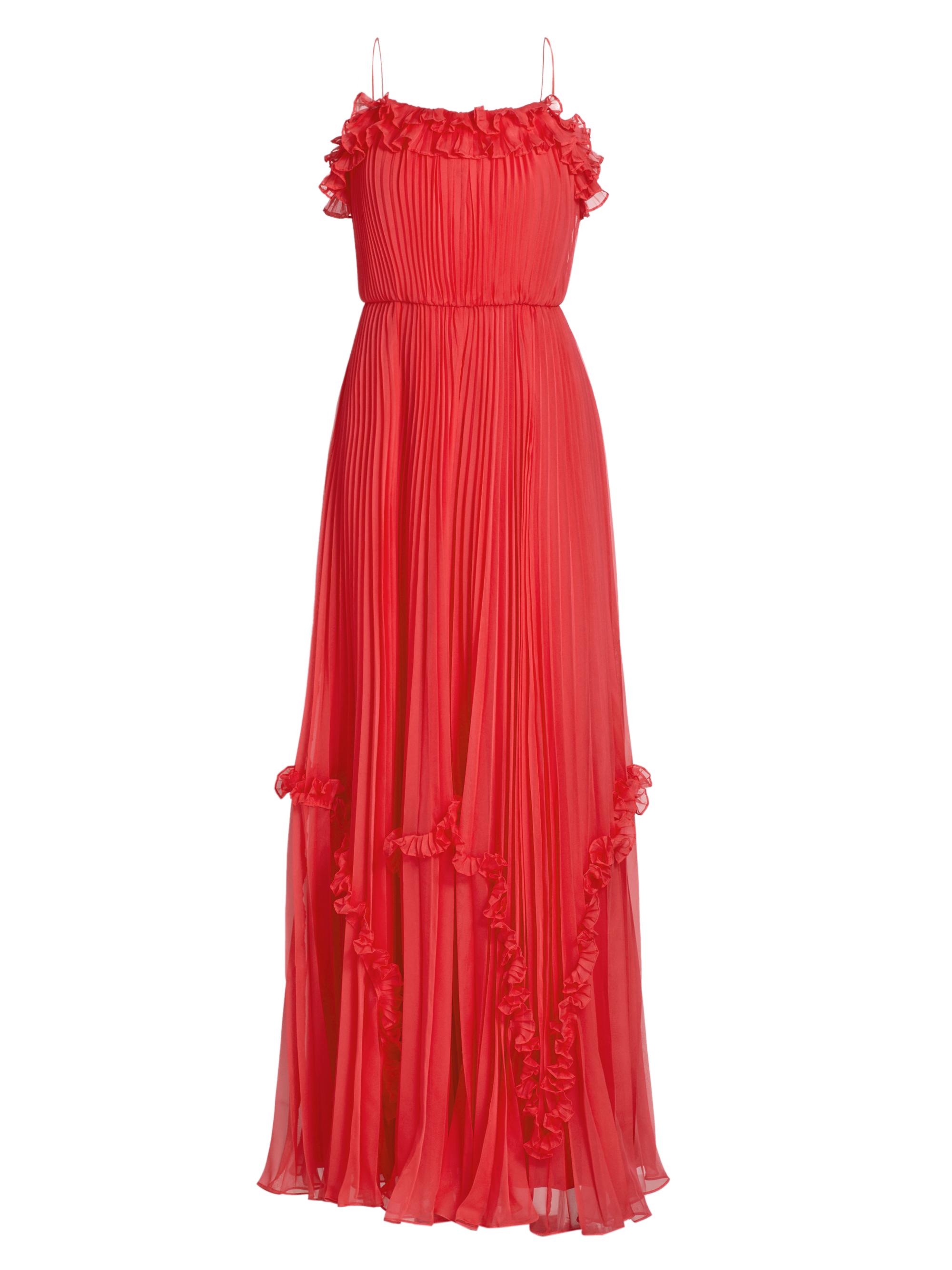 BCBGMAXAZRIA Women's Shirred Ruffle Floor-Length Gown - Dahlia