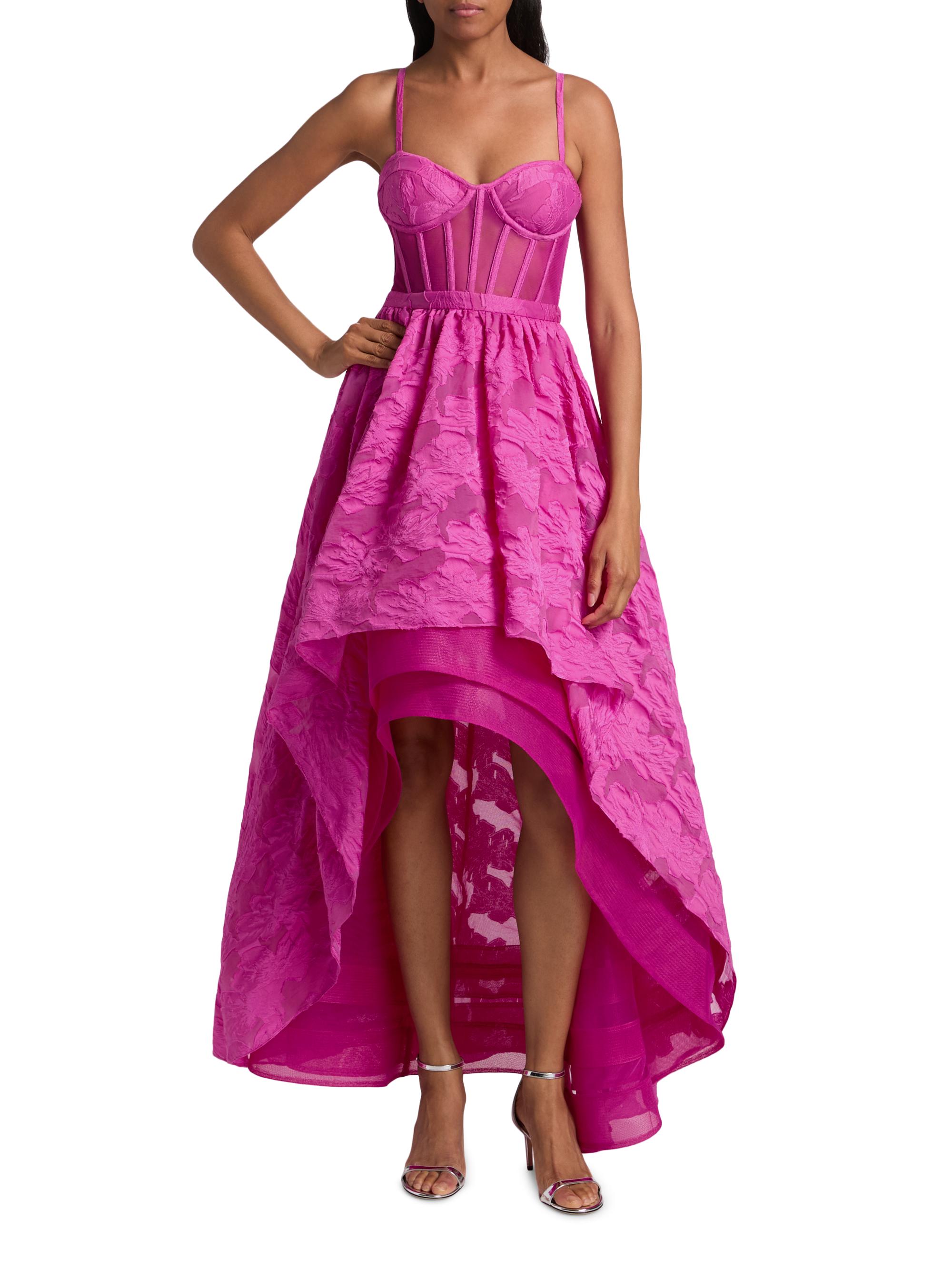 bcbg pink high low dress Strapless 3D Floral Dress Hot Pink / 4
