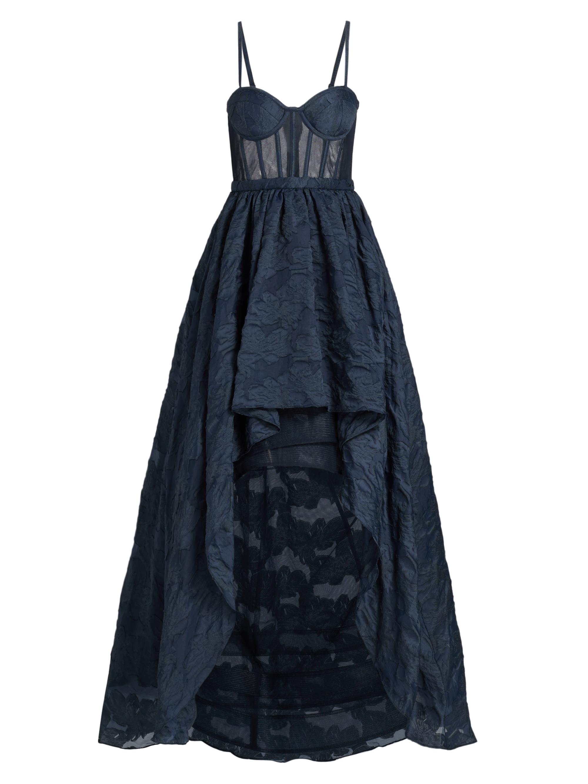 BCBGMAXAZRIA Women's Organza High-Low Gown - Navy