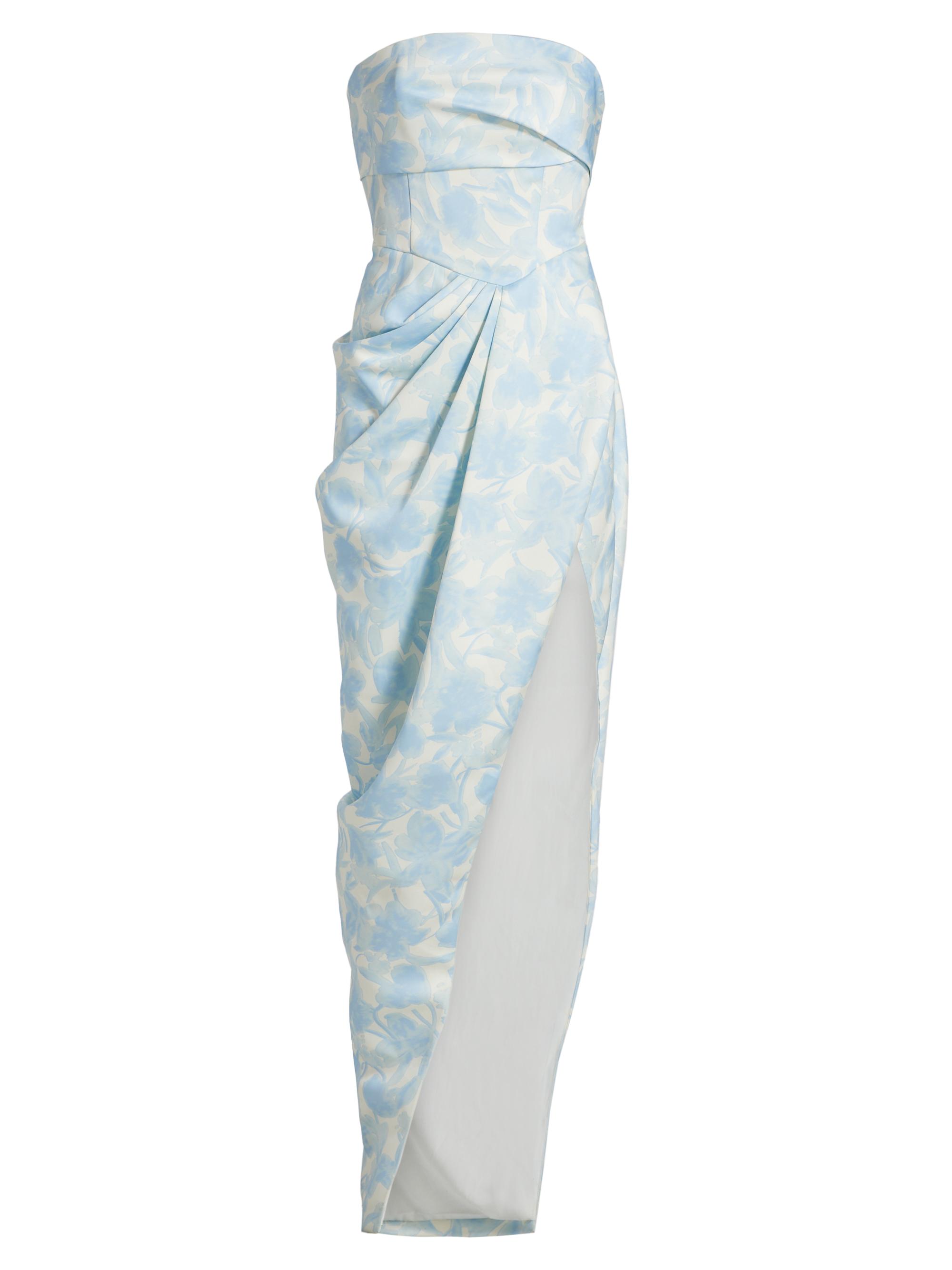 BCBGMAXAZRIA Women's Gathered Floral Strapless Gown - Sky Floral Print