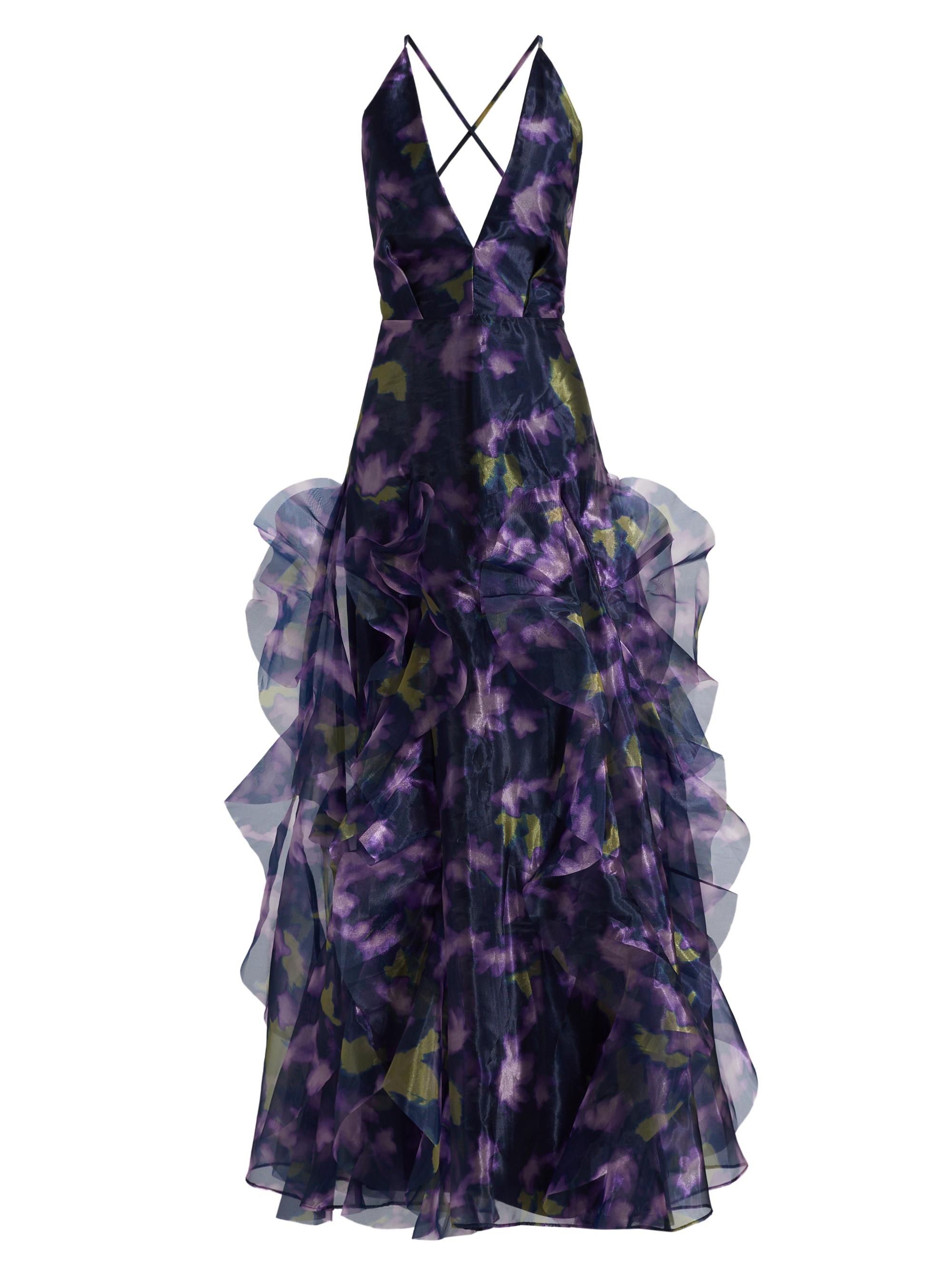 BCBGMAXAZRIA Women's Printed Organza Sleeveless Gown - Meadow Violet Floral Print