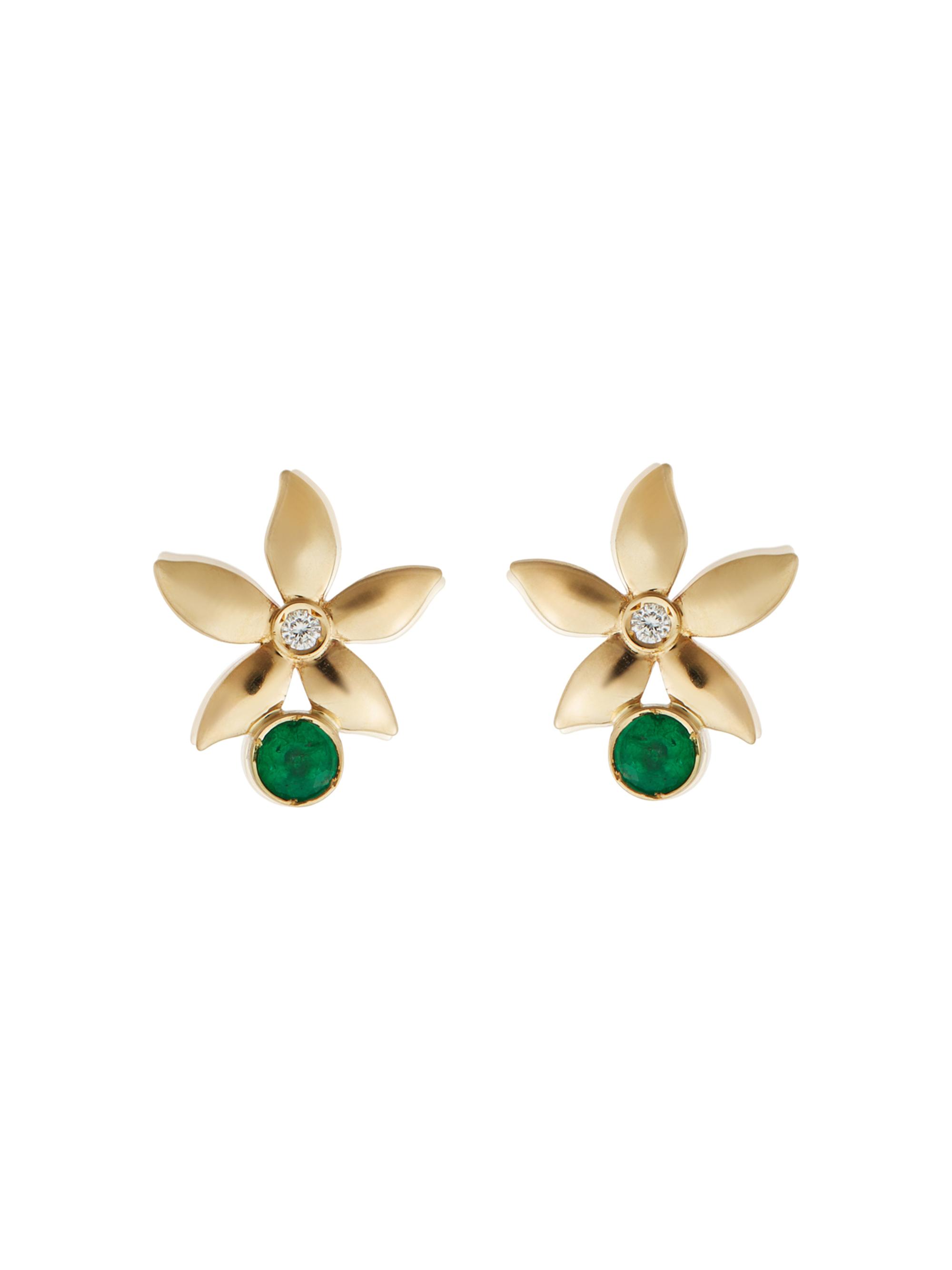 Ileana Makri Women's Blossom 18K Yellow Gold, 0.28 TCW Emerald & 0.04 TCW Diamond Flower Stud Earrings - Yellow Gold