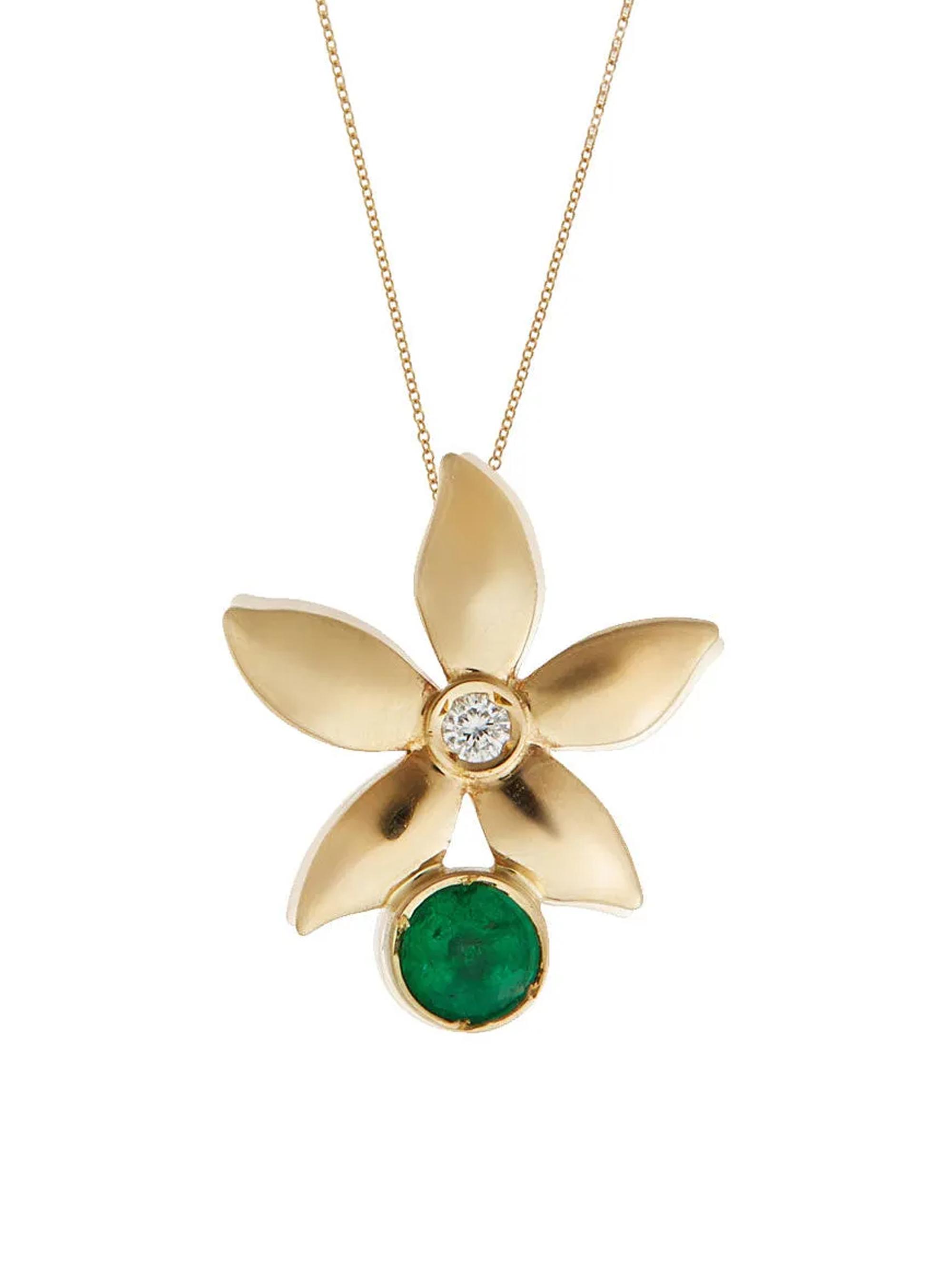 Ileana Makri Women's Blossom Waterfall Flower Charnière 18K Yellow Gold, Emerald & 0.02 TCW Diamond Pendant Necklace - Yellow Gold