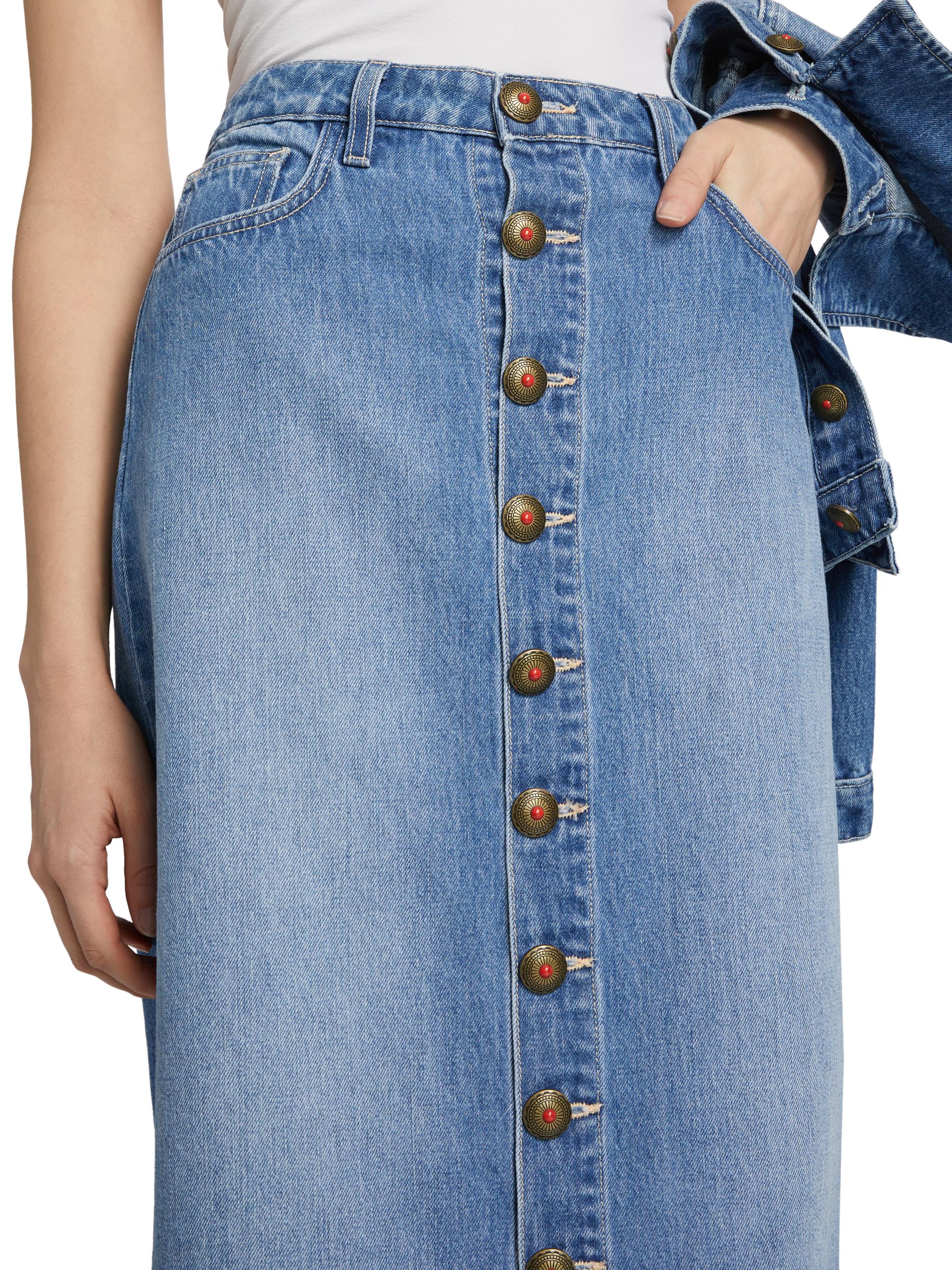 L'AGENCE Kathleen Button-Front Denim Midi-Skirt | Saks Fifth Avenue