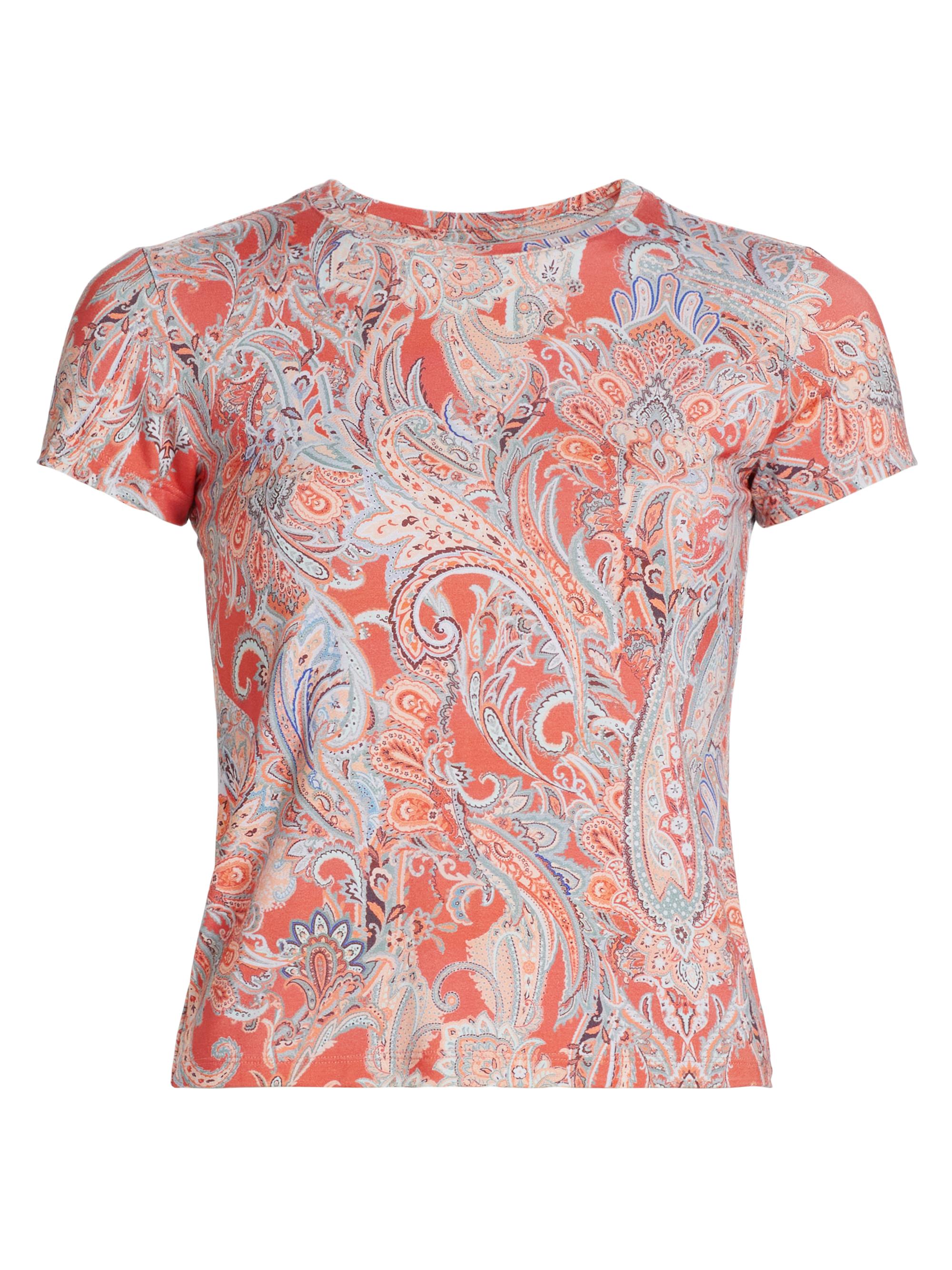 L'AGENCE Women's Ressi Crewneck Paisley T-Shirt - Orange Light Blue Paisley
