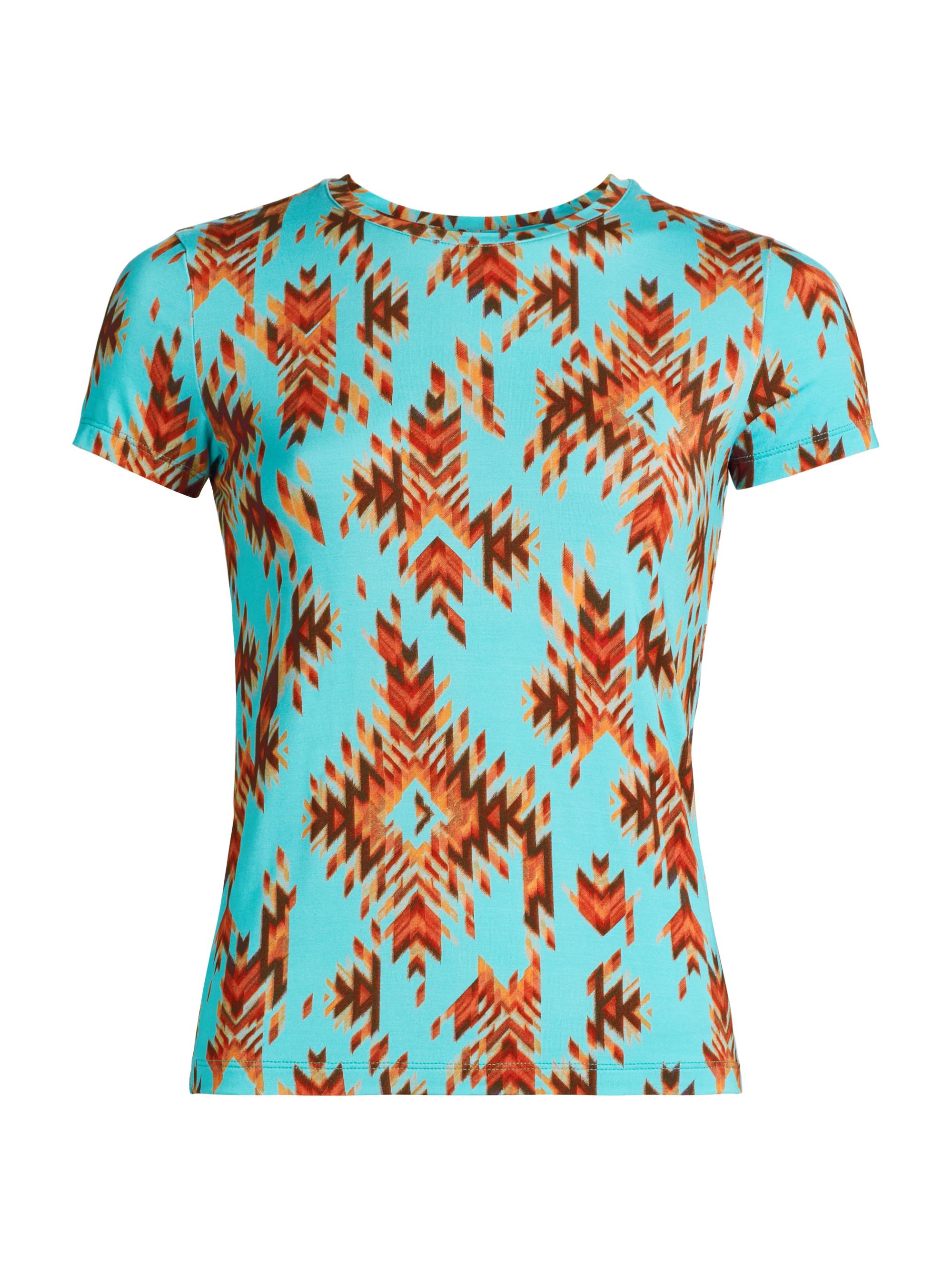 L'AGENCE Women's Ressi Crewneck Ganado T-Shirt - Pool Blue Multi Ganado Print