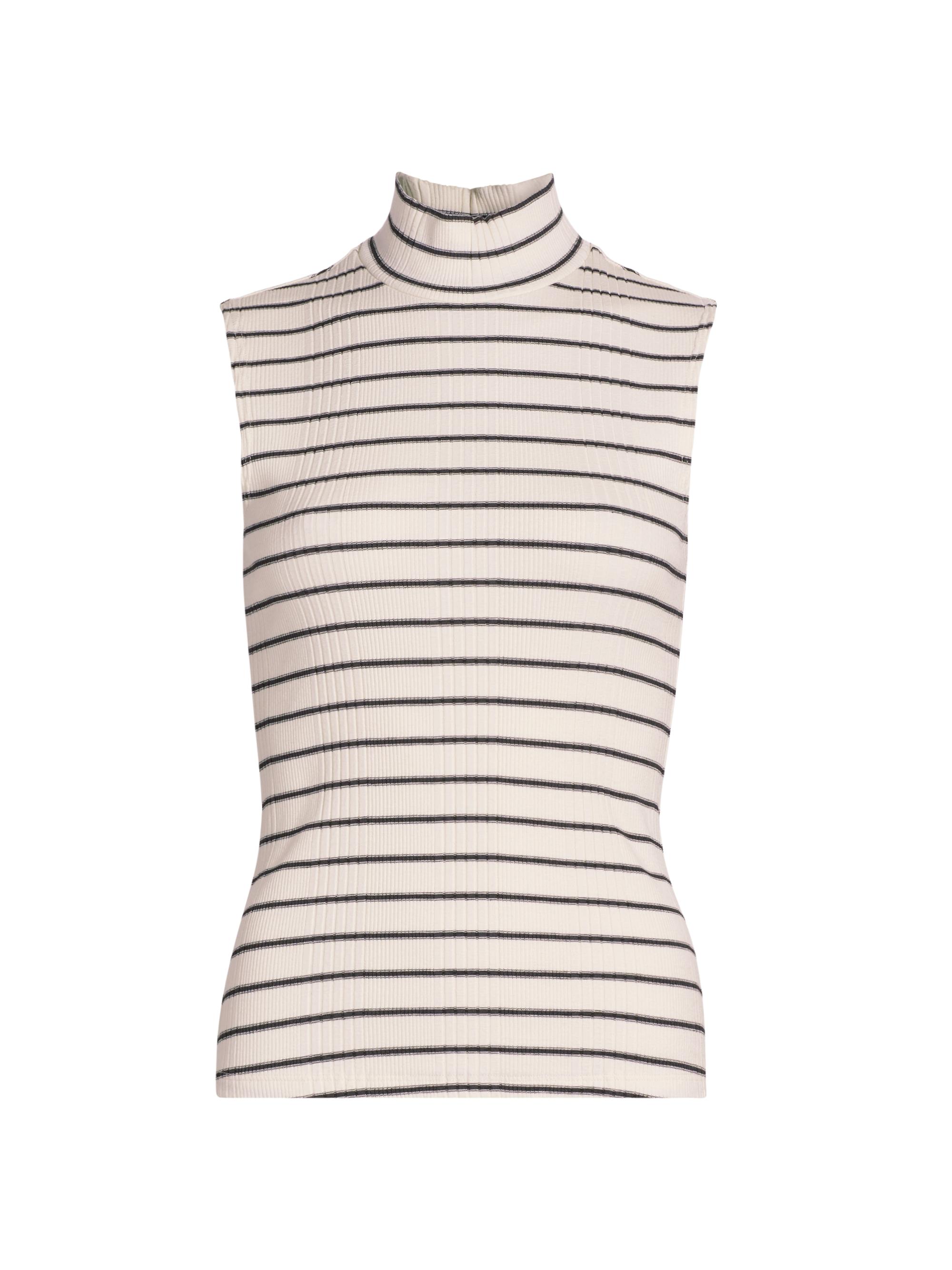 L'AGENCE Women's Rosie Striped Mock Turtleneck Top - Black  Stripe